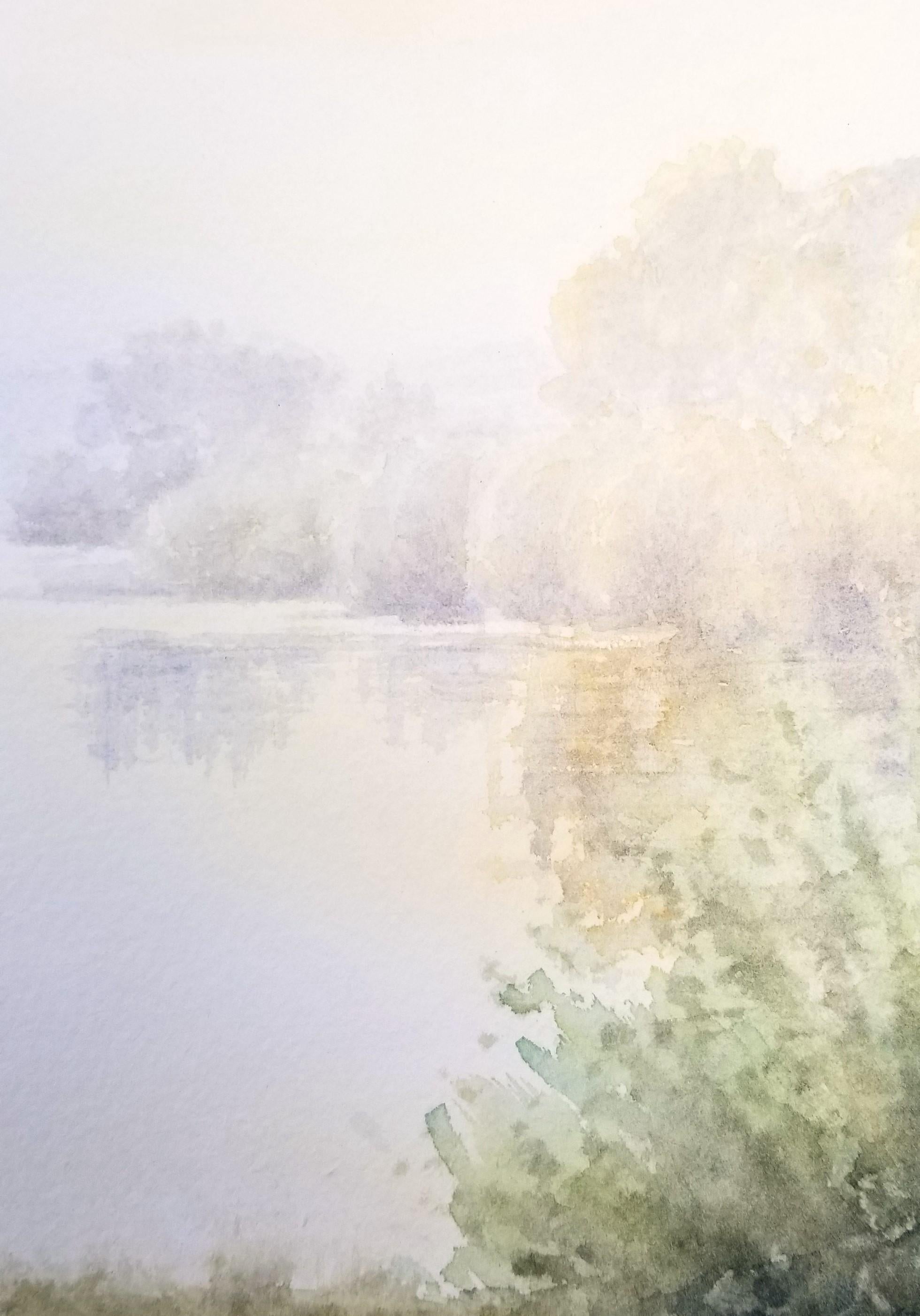 Río Tyne entre Hexham y Corbridge /// Acuarela de paisaje contemporáneo en venta 7