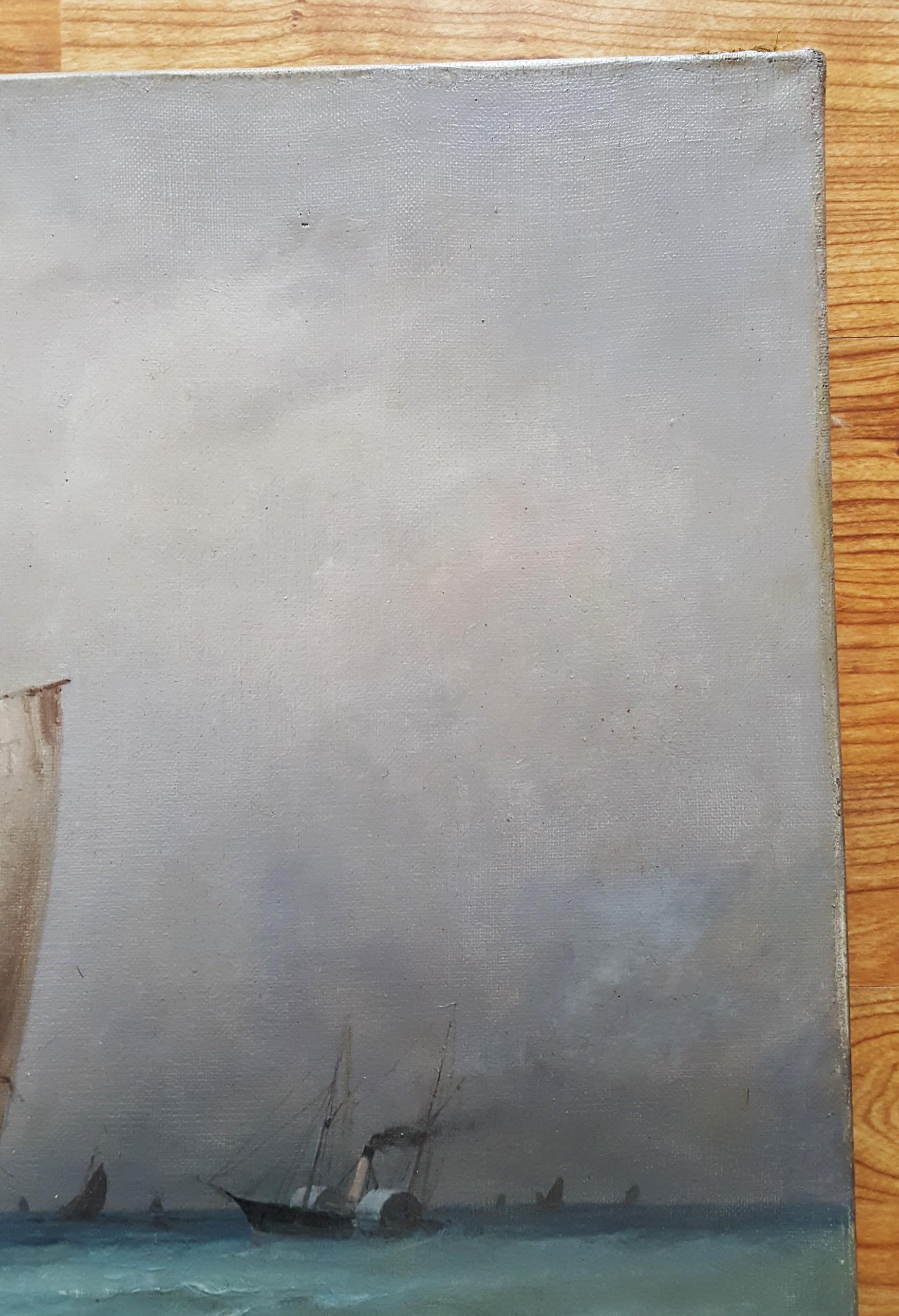 Vue de Venise (View of Venice) /// Antique French Boat Ship Seascape Painting 7