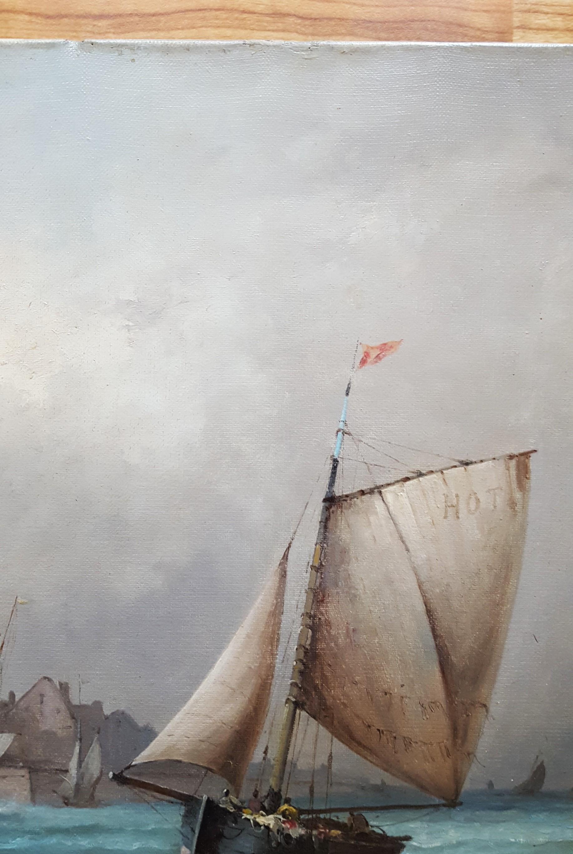 Vue de Venise (View of Venice) /// Antique French Boat Ship Seascape Painting  For Sale 8