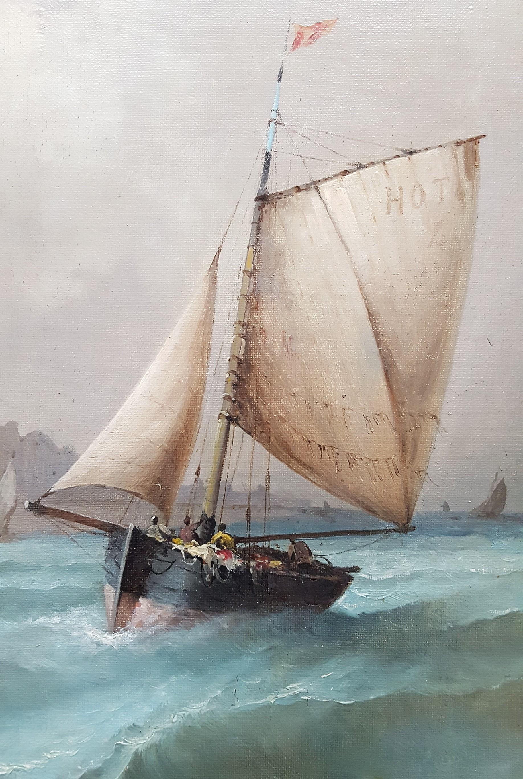 Vue de Venise (View of Venice) /// Antique French Boat Ship Seascape Painting  For Sale 10