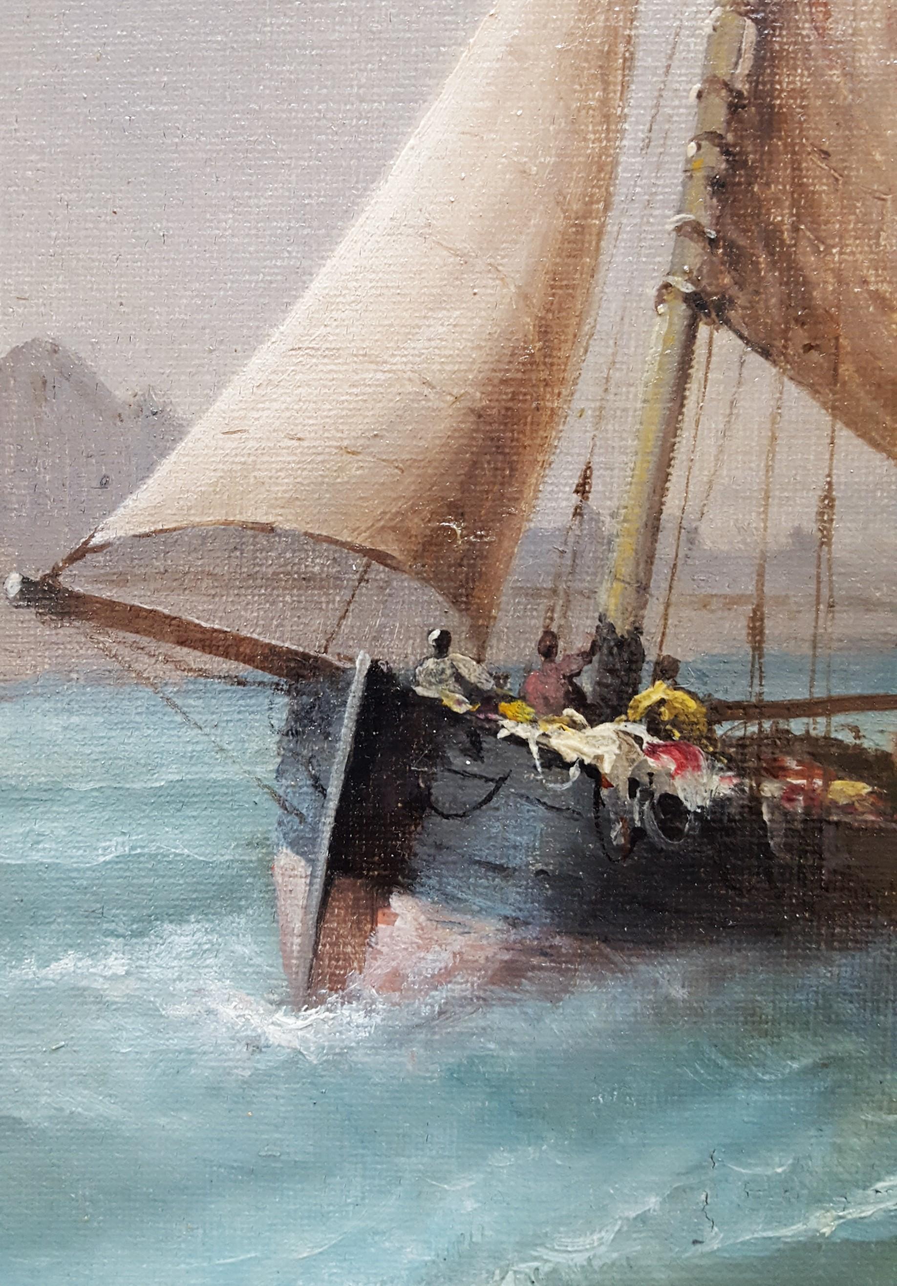 Vue de Venise (View of Venice) /// Antique French Boat Ship Seascape Painting  For Sale 11