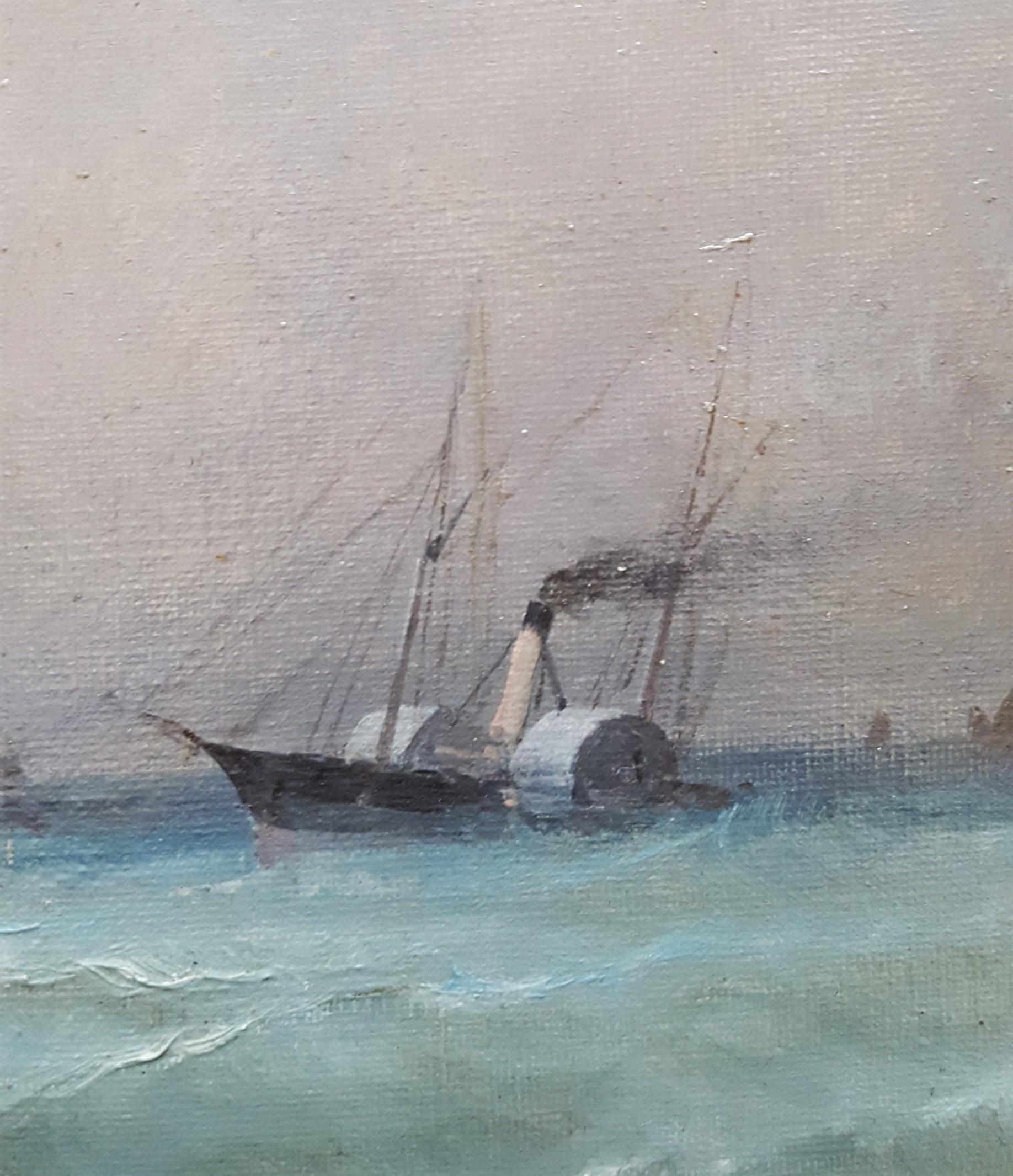 Vue de Venise (View of Venice) /// Antique French Boat Ship Seascape Painting  For Sale 12