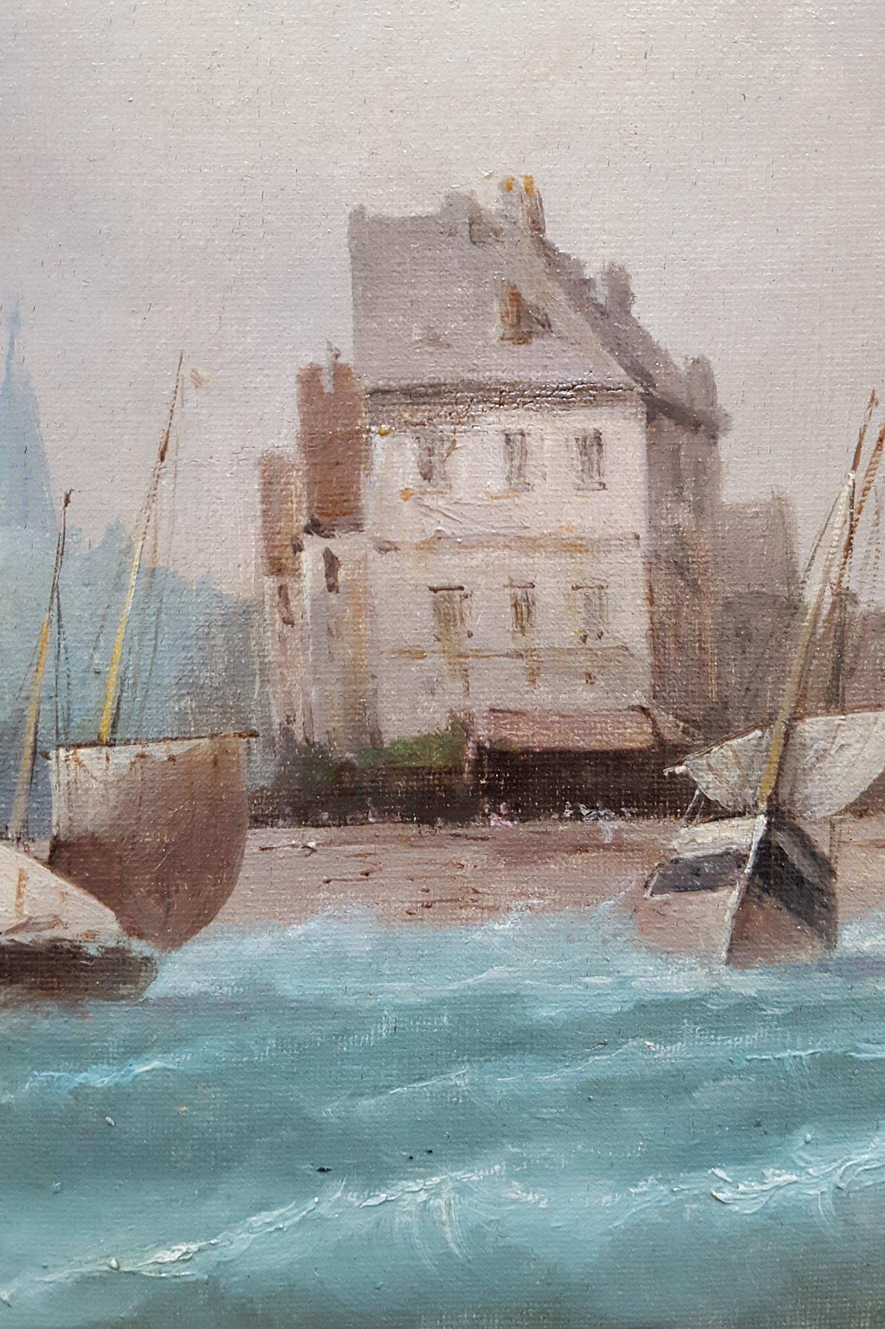 Vue de Venise (View of Venice) /// Antique French Boat Ship Seascape Painting  For Sale 13