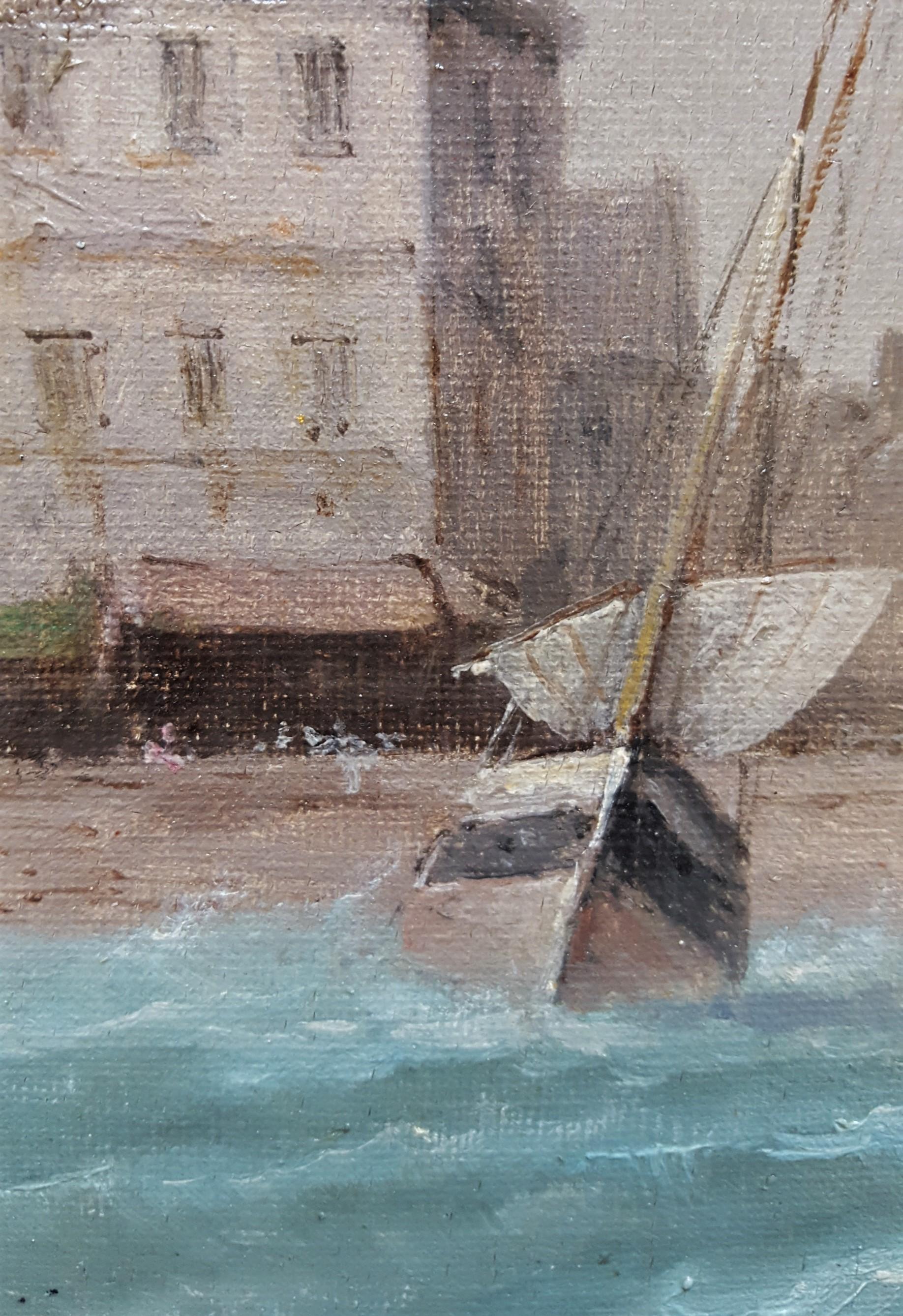 Vue de Venise (View of Venice) /// Antique French Boat Ship Seascape Painting  For Sale 14