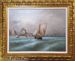 Vue de Venise /// Peinture ancienne de paysage marin de bateau français 