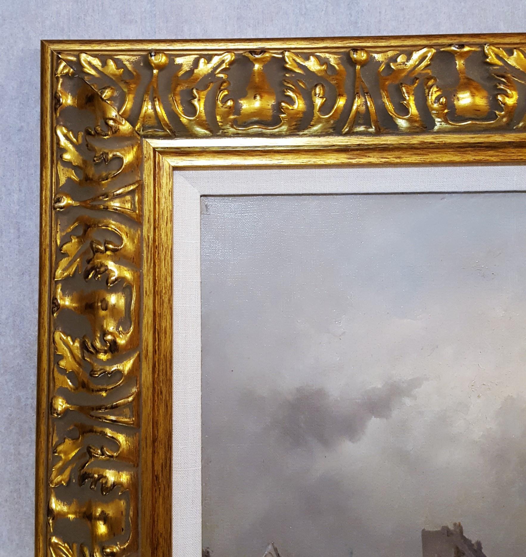 Artist: Inoel (French, Active: Late 19th Century)
Title: “Vue de Venise (View of Venice)”
*Signed by Inoel lower right
Circa: 1875
Medium: Original Oil Painting on Canvas
Framing: Recently framed beautifully in a gold Baroque moulding and linen