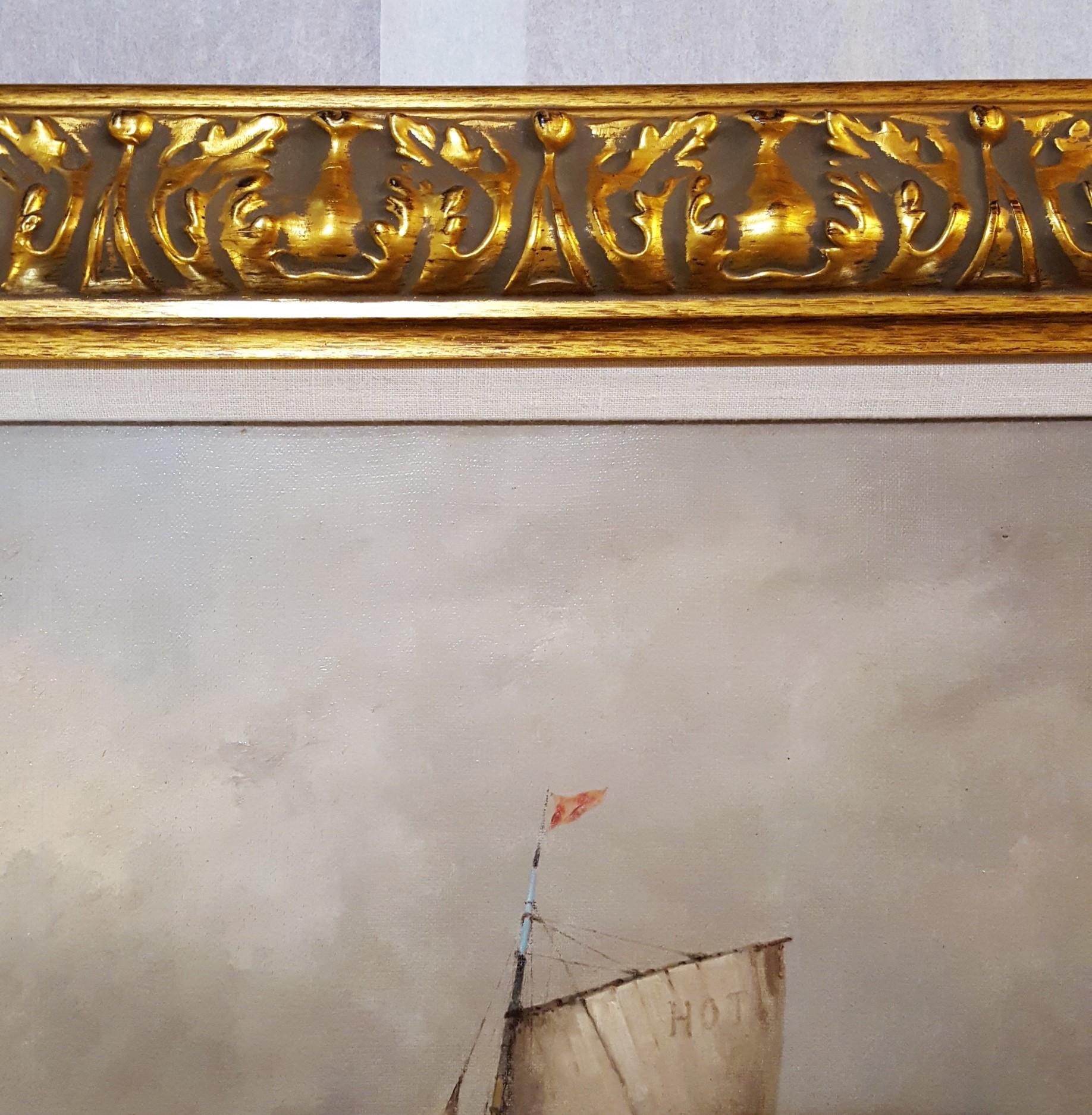 Vue de Venise (View of Venice) /// Antique French Boat Ship Seascape Painting  For Sale 3