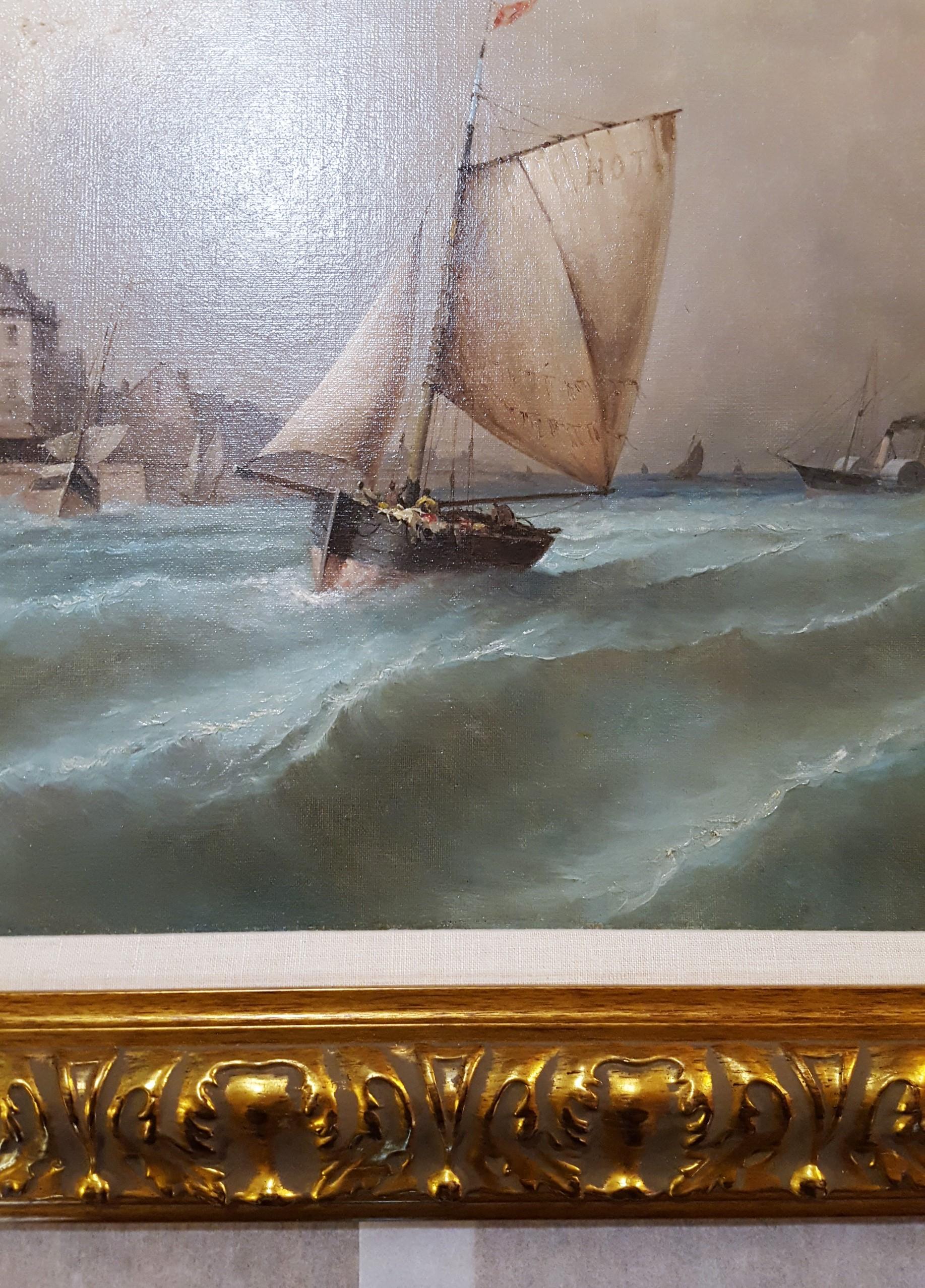 Vue de Venise (View of Venice) /// Antique French Boat Ship Seascape Painting  For Sale 4