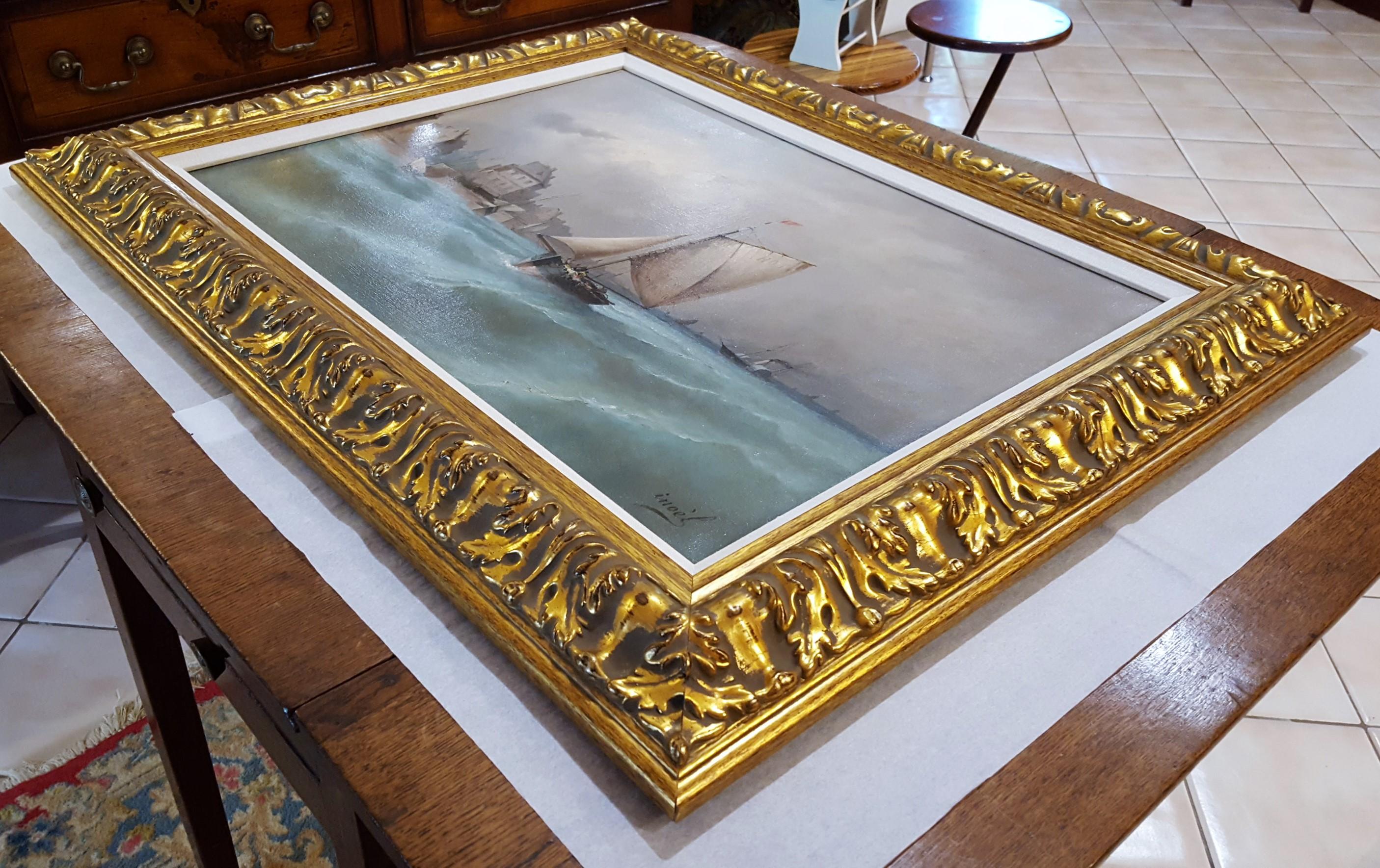 Vue de Venise (View of Venice) /// Antique French Boat Ship Seascape Painting  For Sale 15