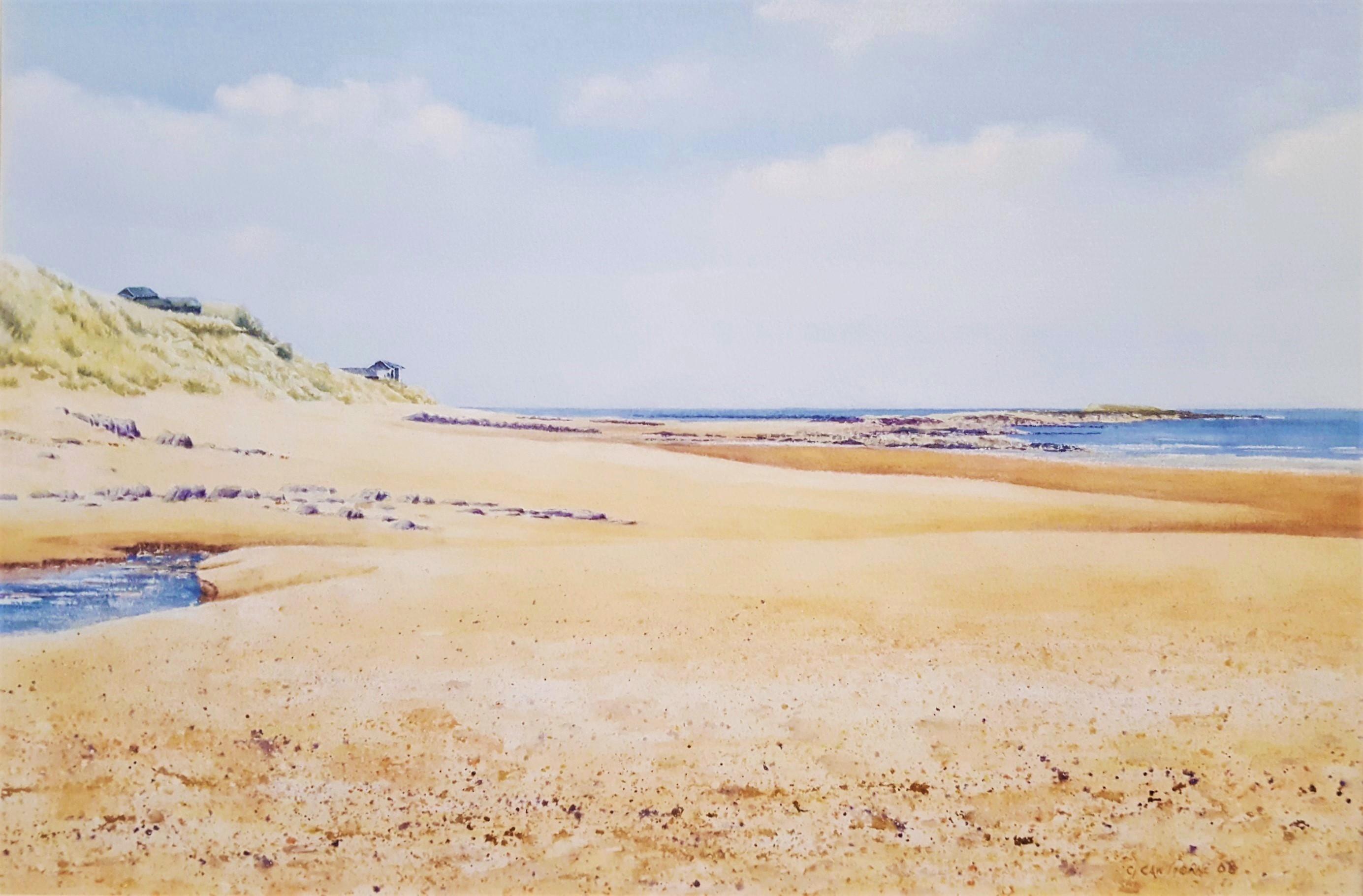 Gillie Cawthorne Landscape Art - Beach House /// Contemporary Female Artist Landscape Watercolor Ocean Shore Art
