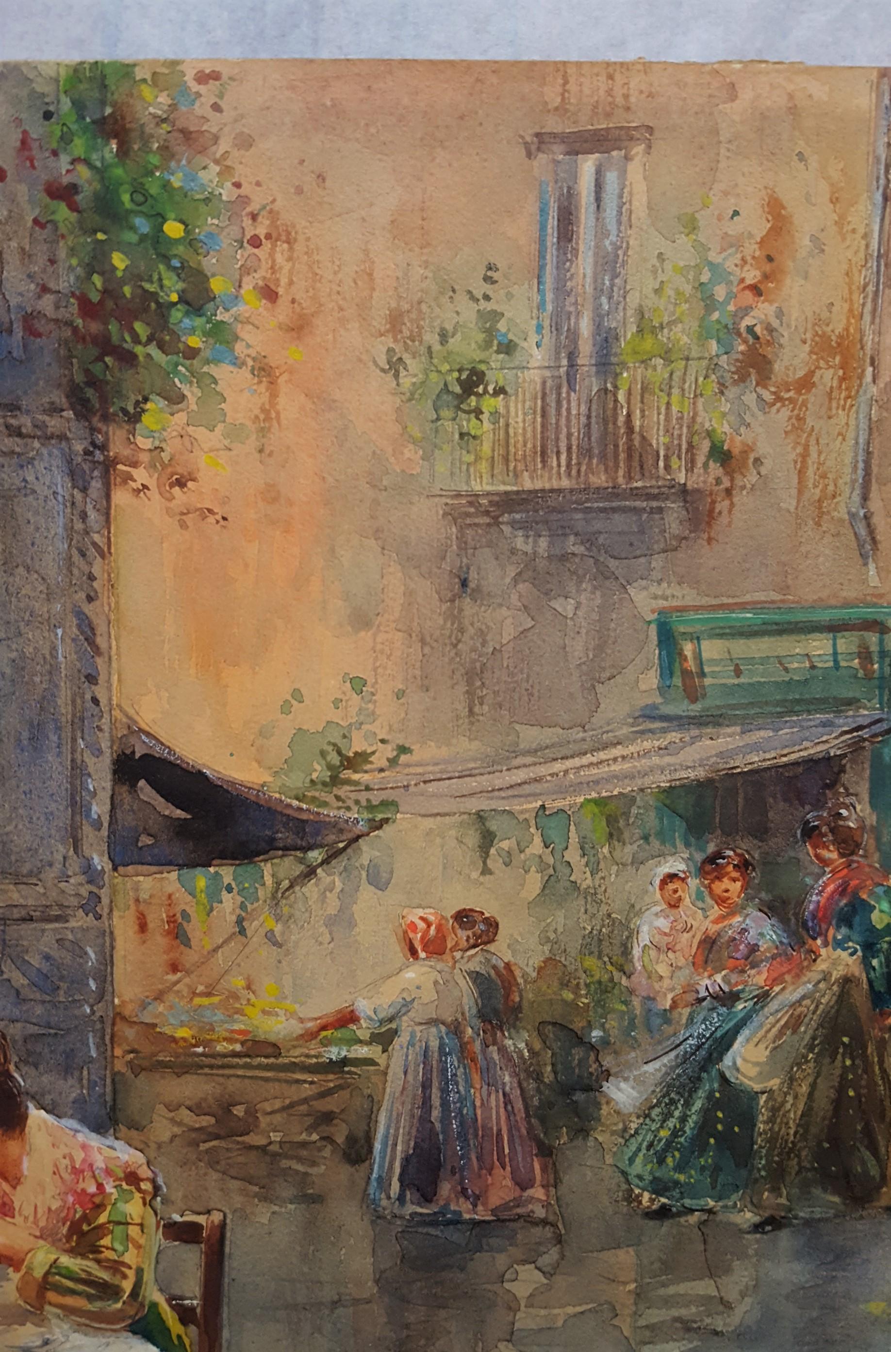 Al Mercato, Naples - Gray Figurative Art by Fulvio Tessitore