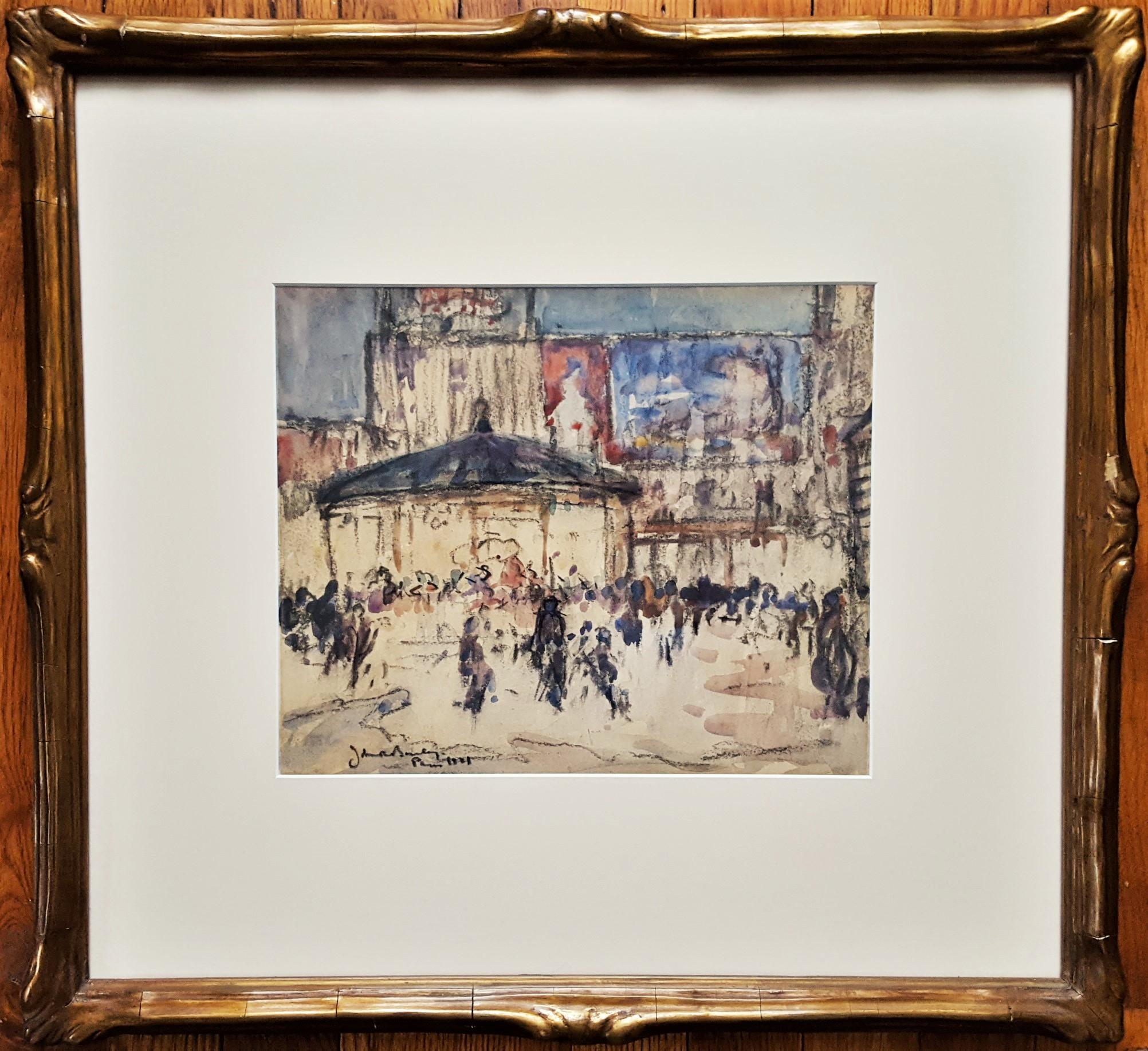 Scène de rue à Paris /// Modern British Watercolor France City Scene Impressionism - Art de John Rankine Barclay