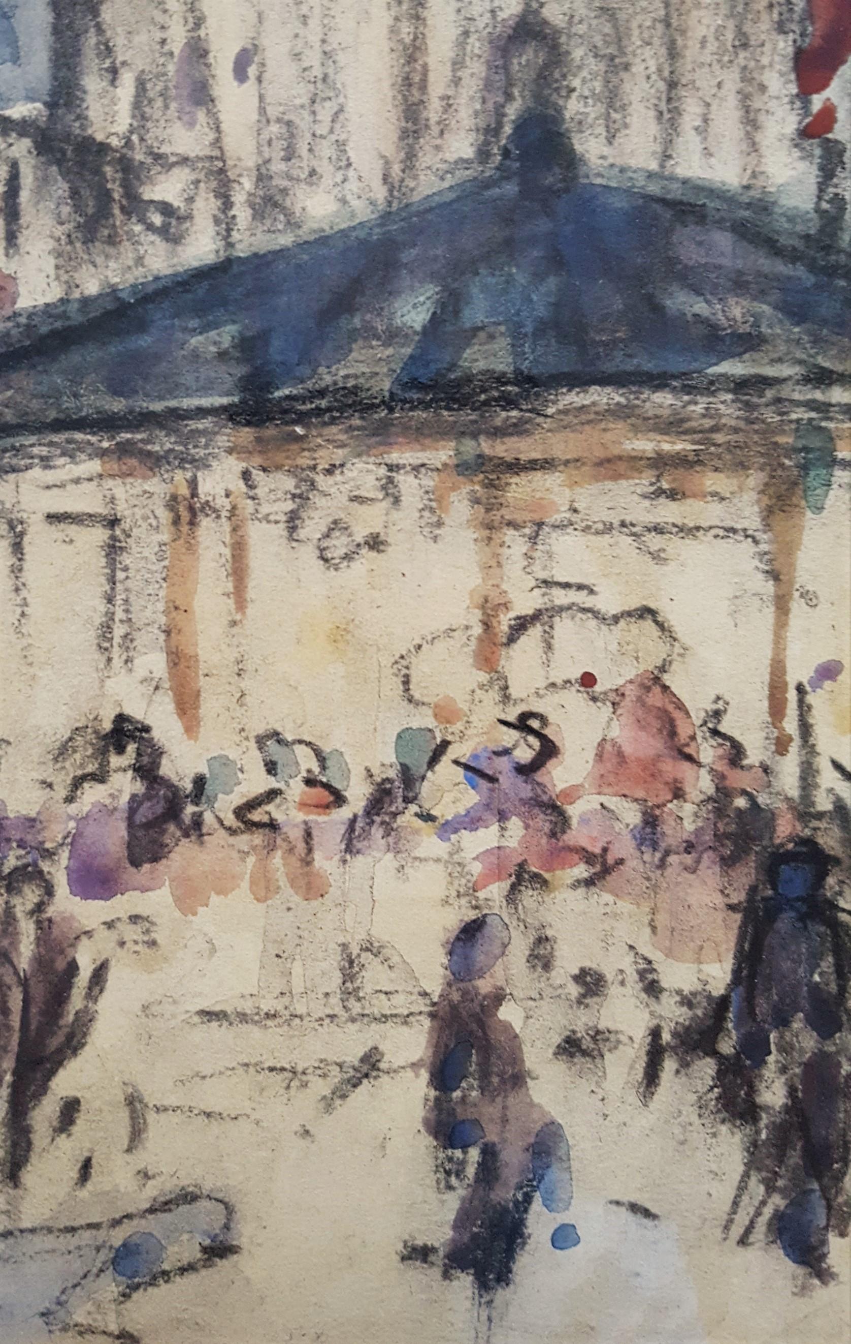 Scène de rue à Paris /// Modern British Watercolor France City Scene Impressionism en vente 5