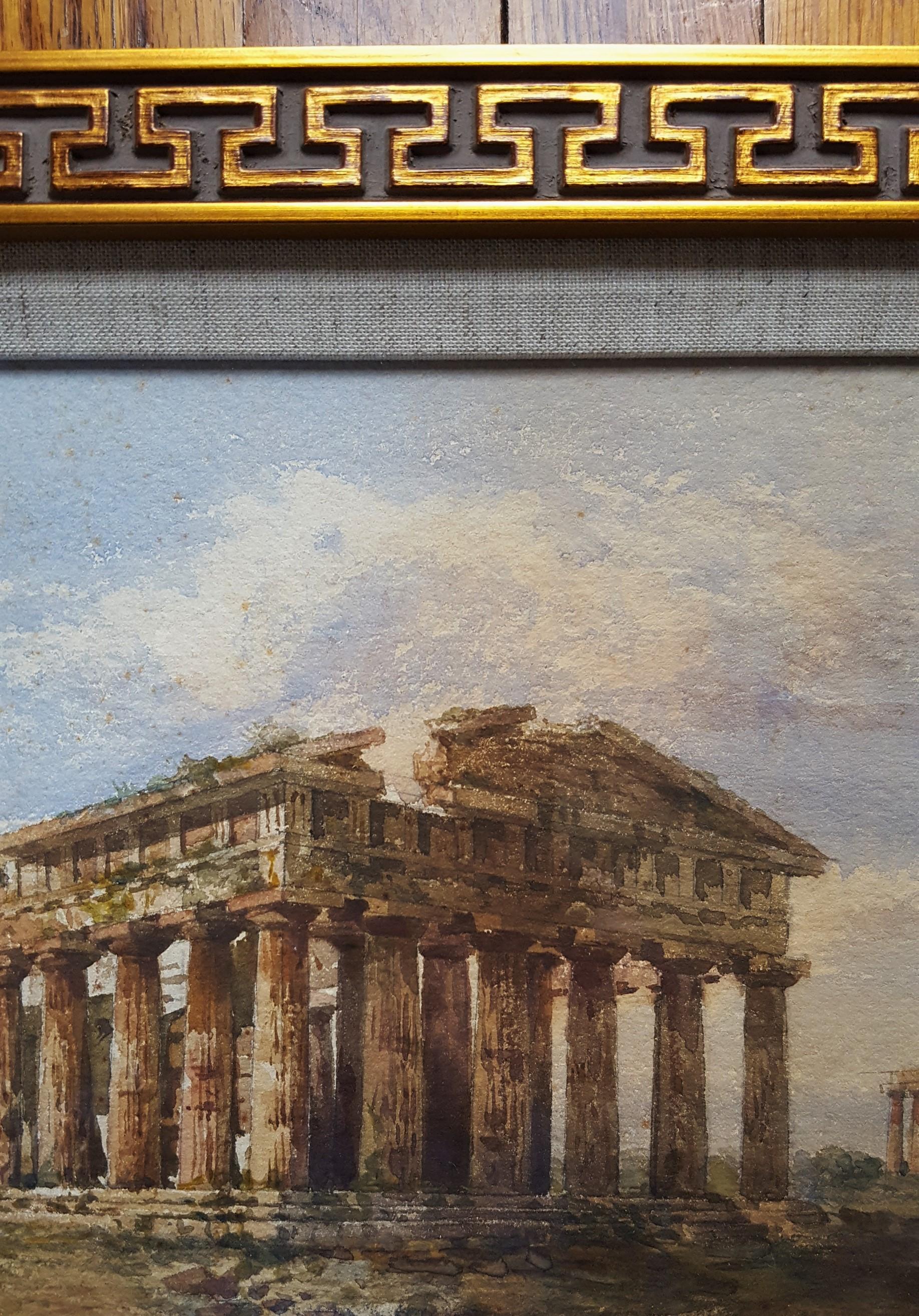 The First and Second Temple of Hera, Paestum - Gray Landscape Art by Giovanni Giordano Lanza
