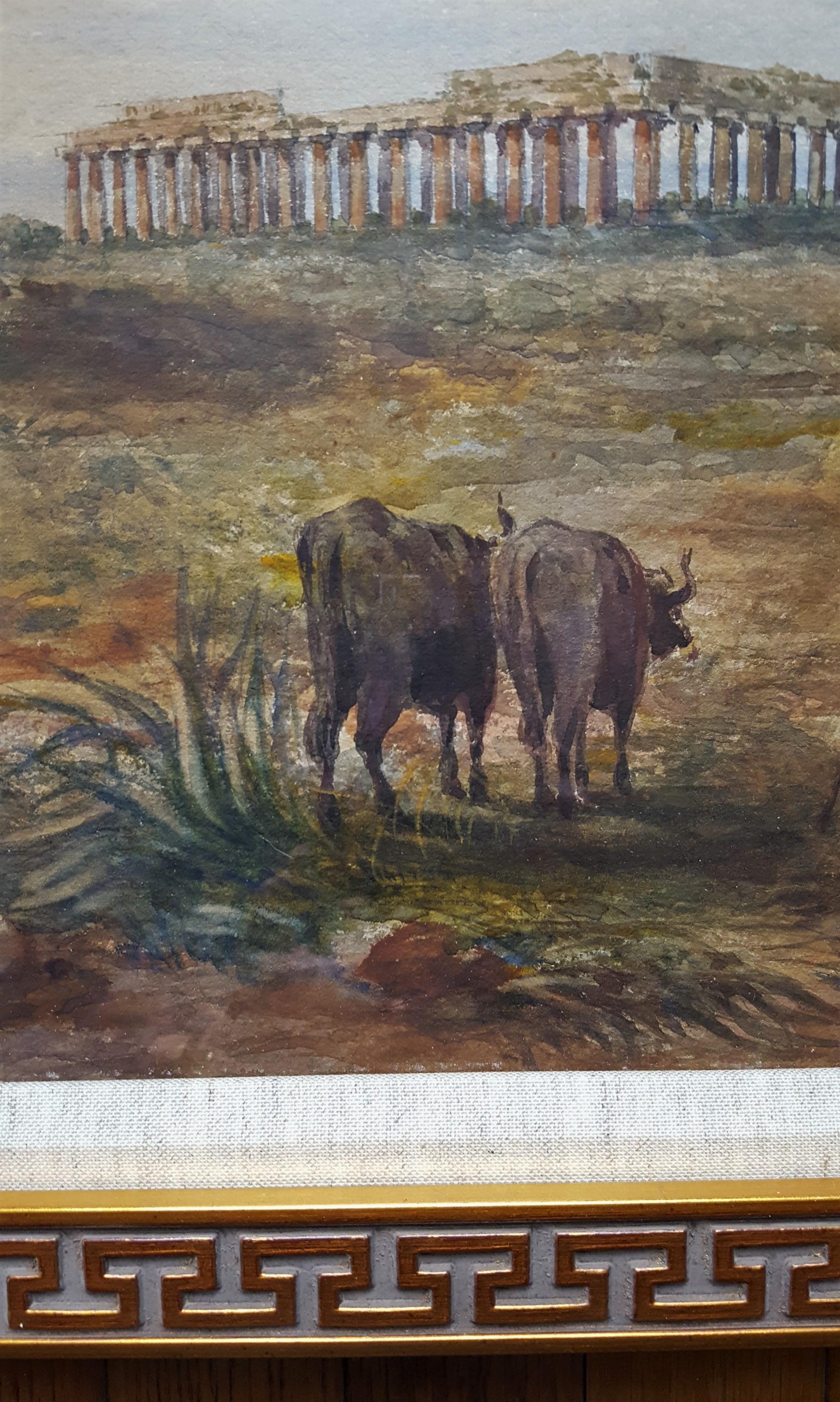 An original signed watercolor/gouache on heavy paper by Italian artist Giovanni Giordano Lanza (1827-1890) titled 