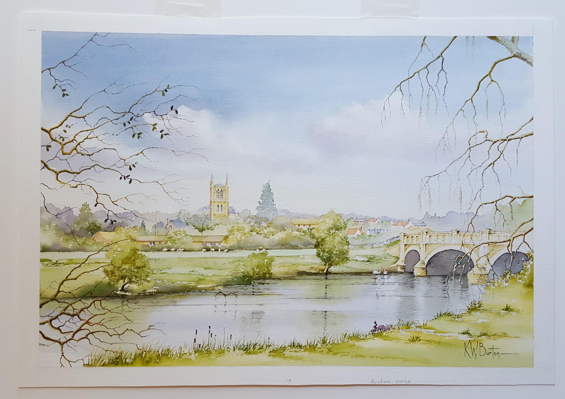 Pershore, Worcestershire /// Contemporary British Watercolor City Scene Village im Angebot 11