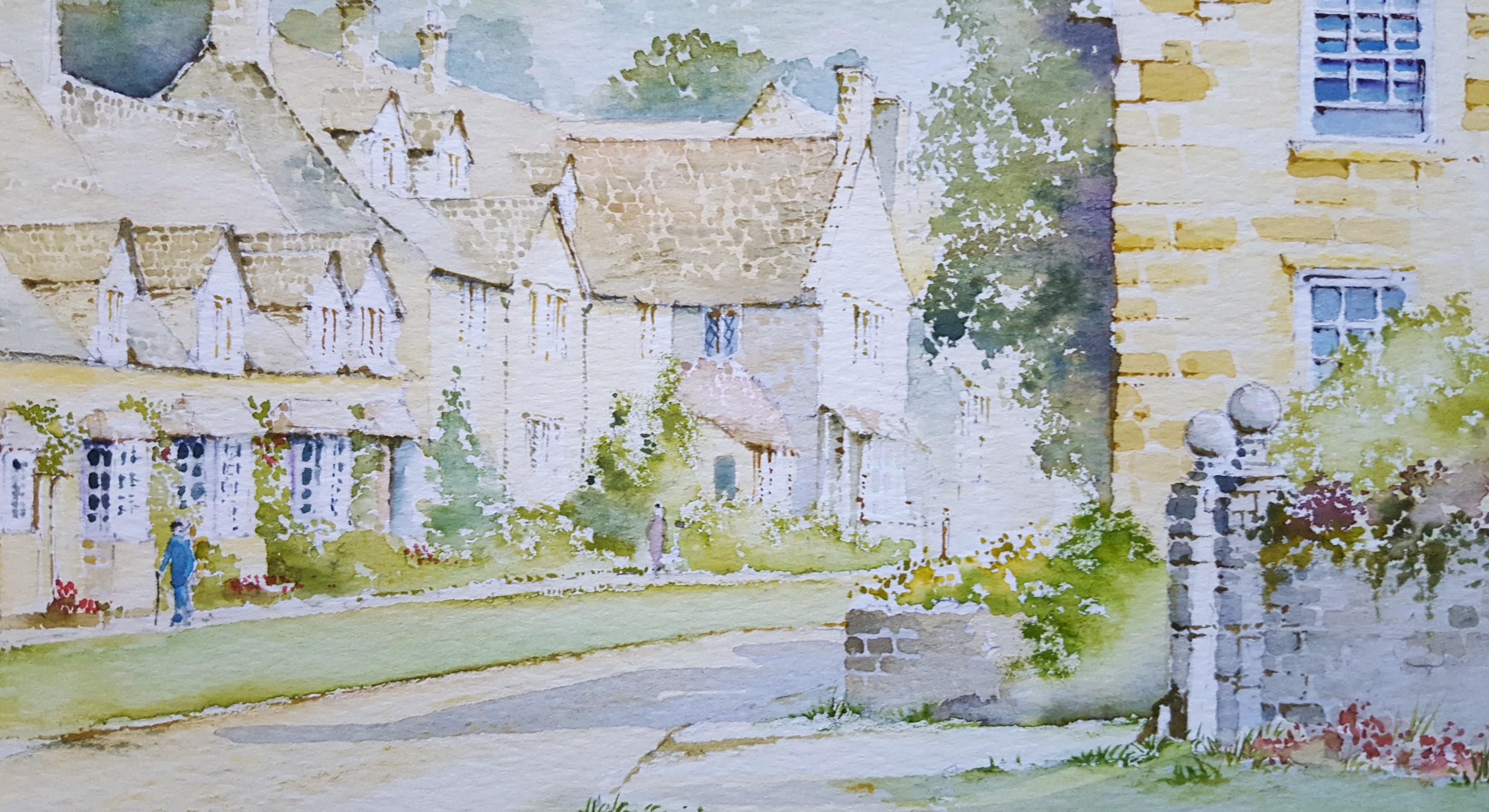 Broadway, Worcestershire /// Contemporary British Watercolor City Scene Village For Sale 7