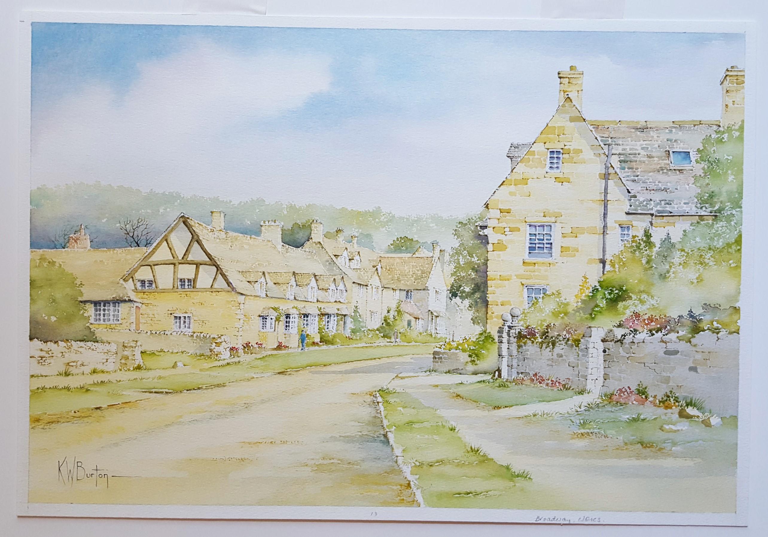 Broadway, Worcestershire /// Contemporary British Watercolor City Scene Village For Sale 9
