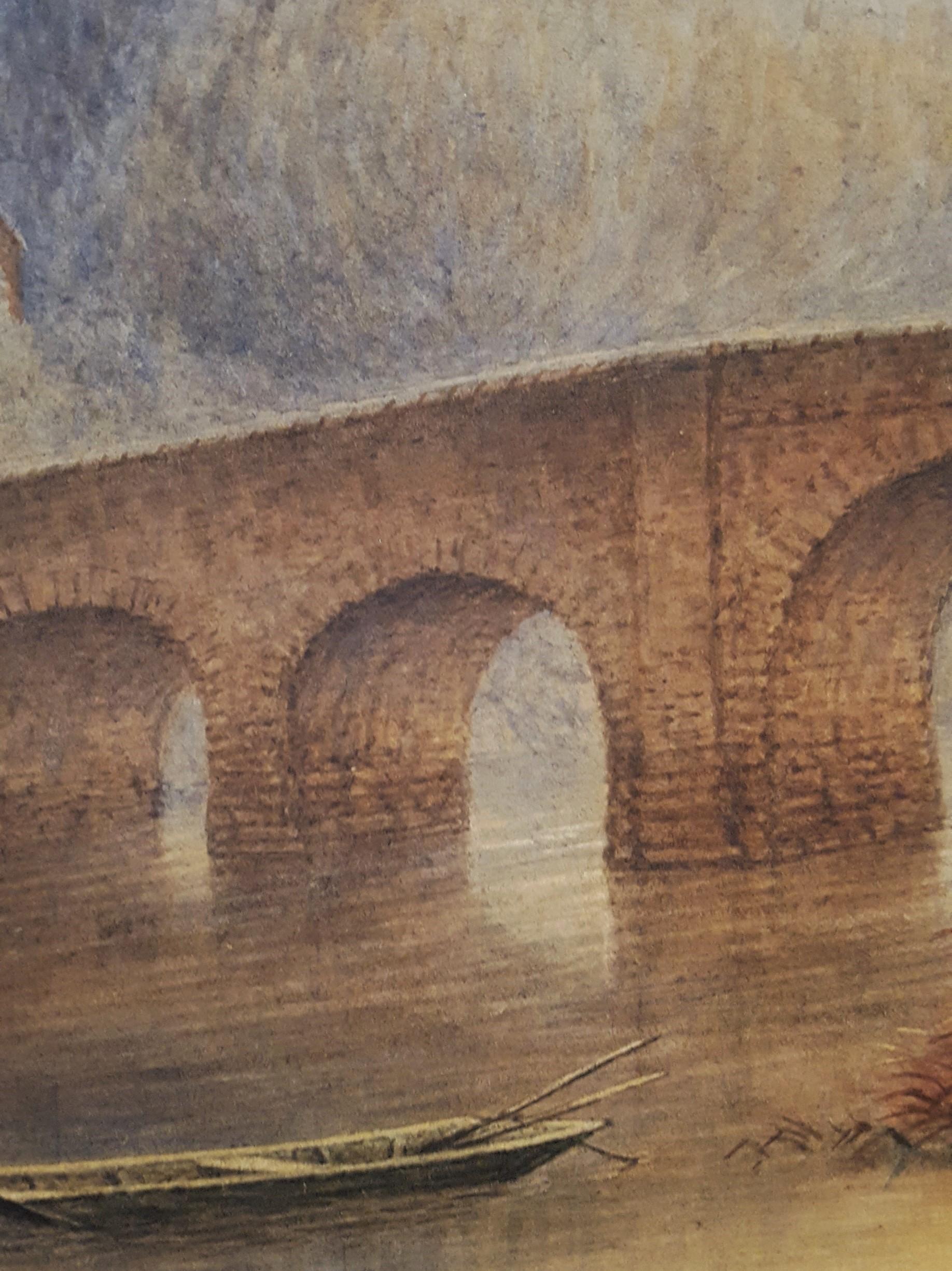 Bridge at Sonning on Thames /// Antique British Watercolor Bridge Architecture  For Sale 7