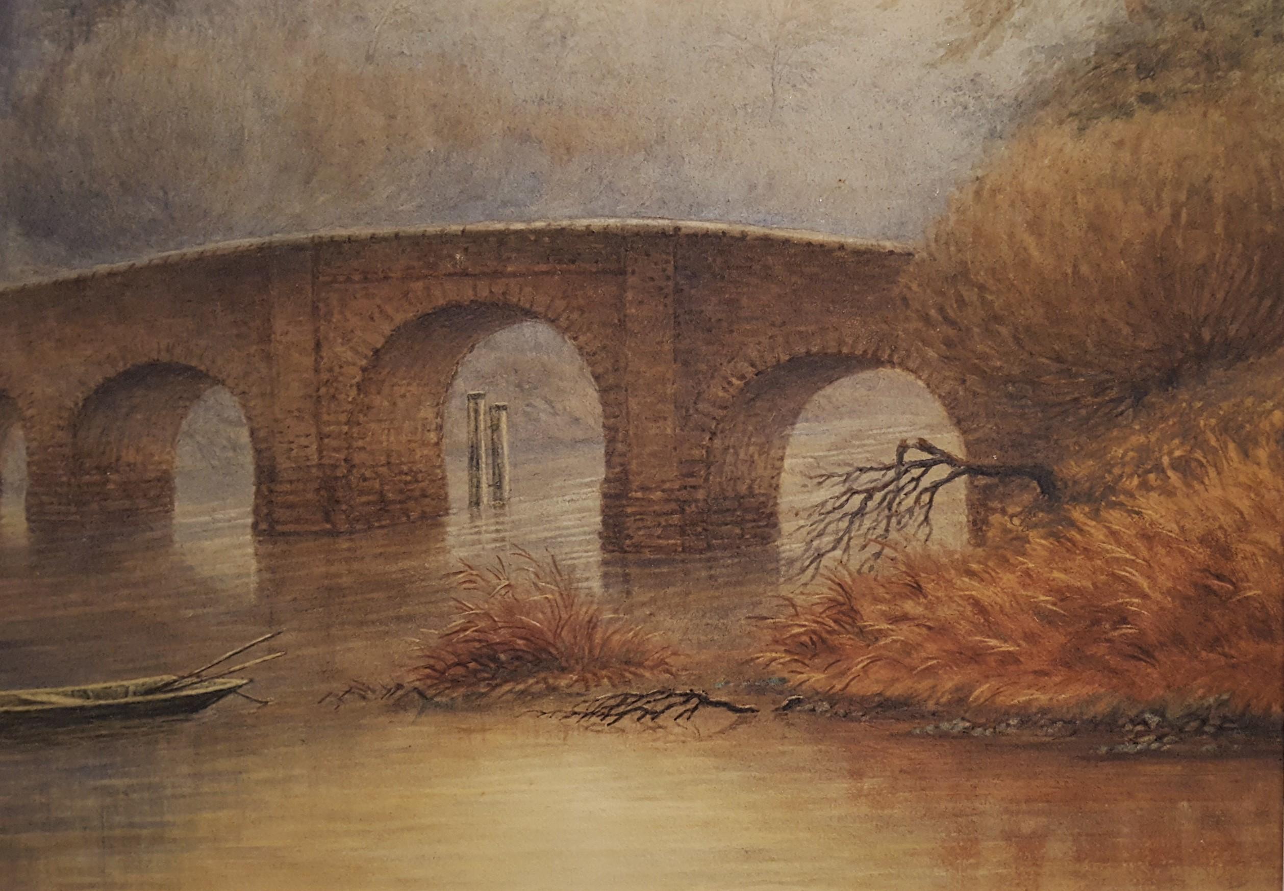 Bridge at Sonning an der Themse /// Antike britische Aquarellbogen-Architektur  im Angebot 9