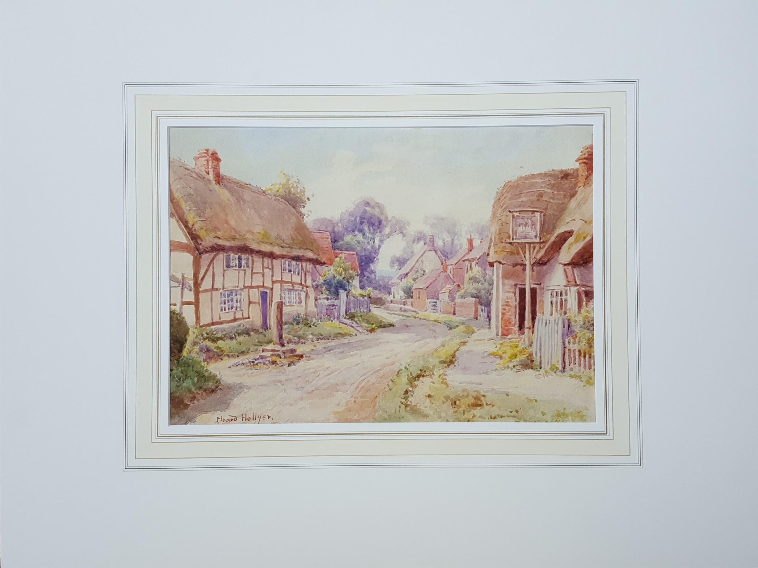 watercolor painting of village scenery