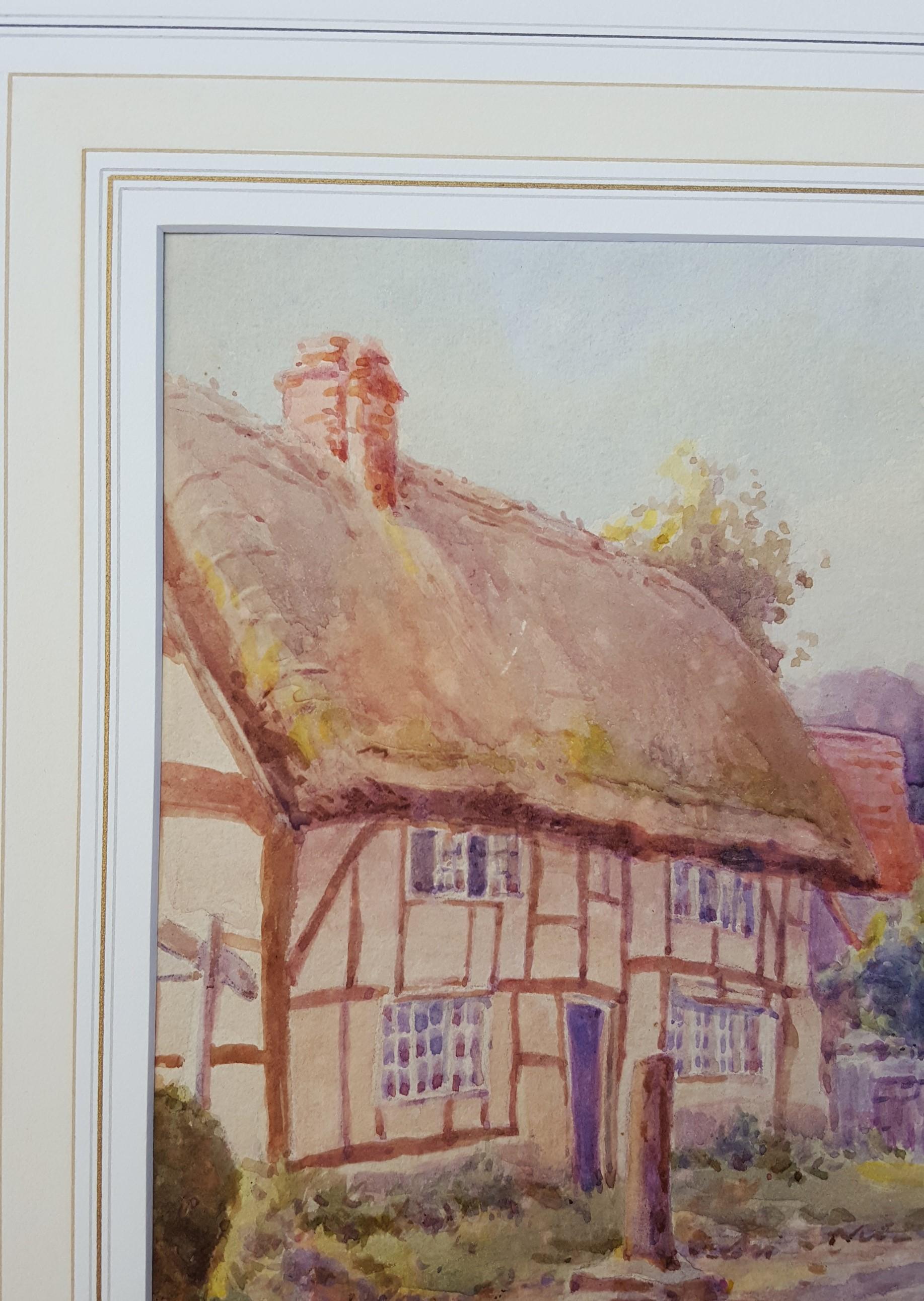 Village de Cotswold, Angleterre /// Antique aquarelle britannique représentant une scène de ville en vente 5