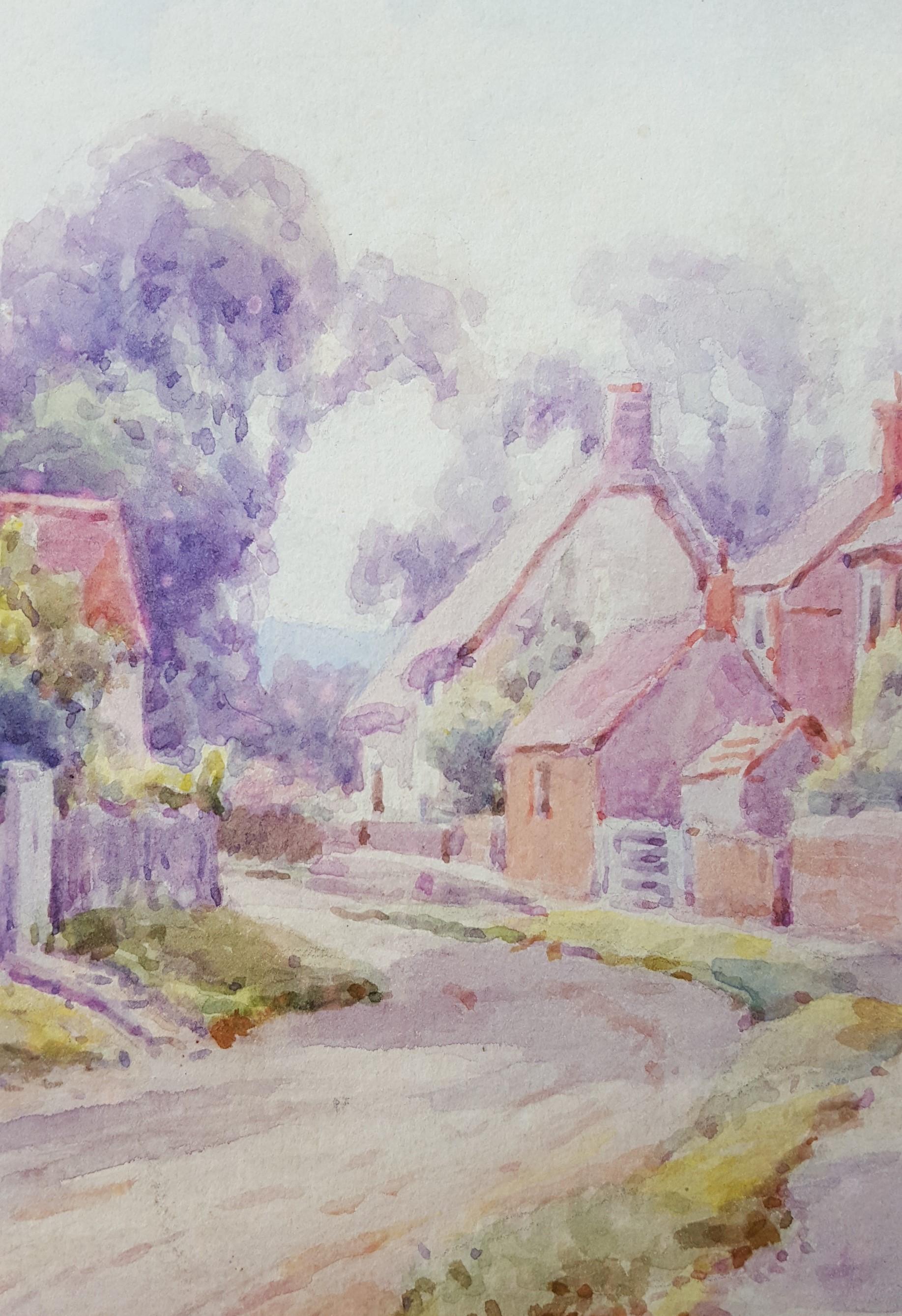 Cotswold Village, England /// Antique British Watercolor City Scene Cottage Art For Sale 7