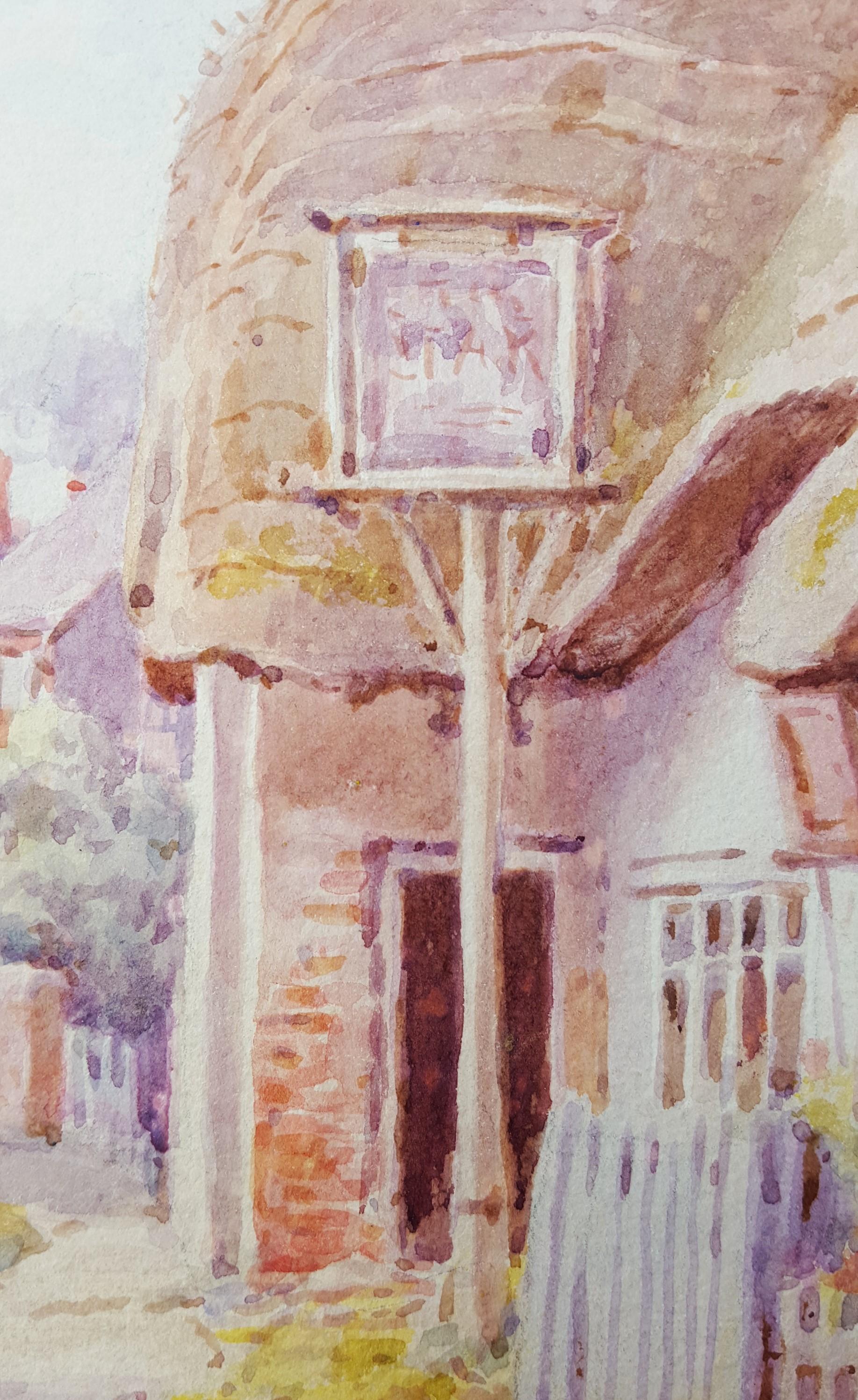 Cotswold Village, England /// Antique British Watercolor City Scene Cottage Art For Sale 9