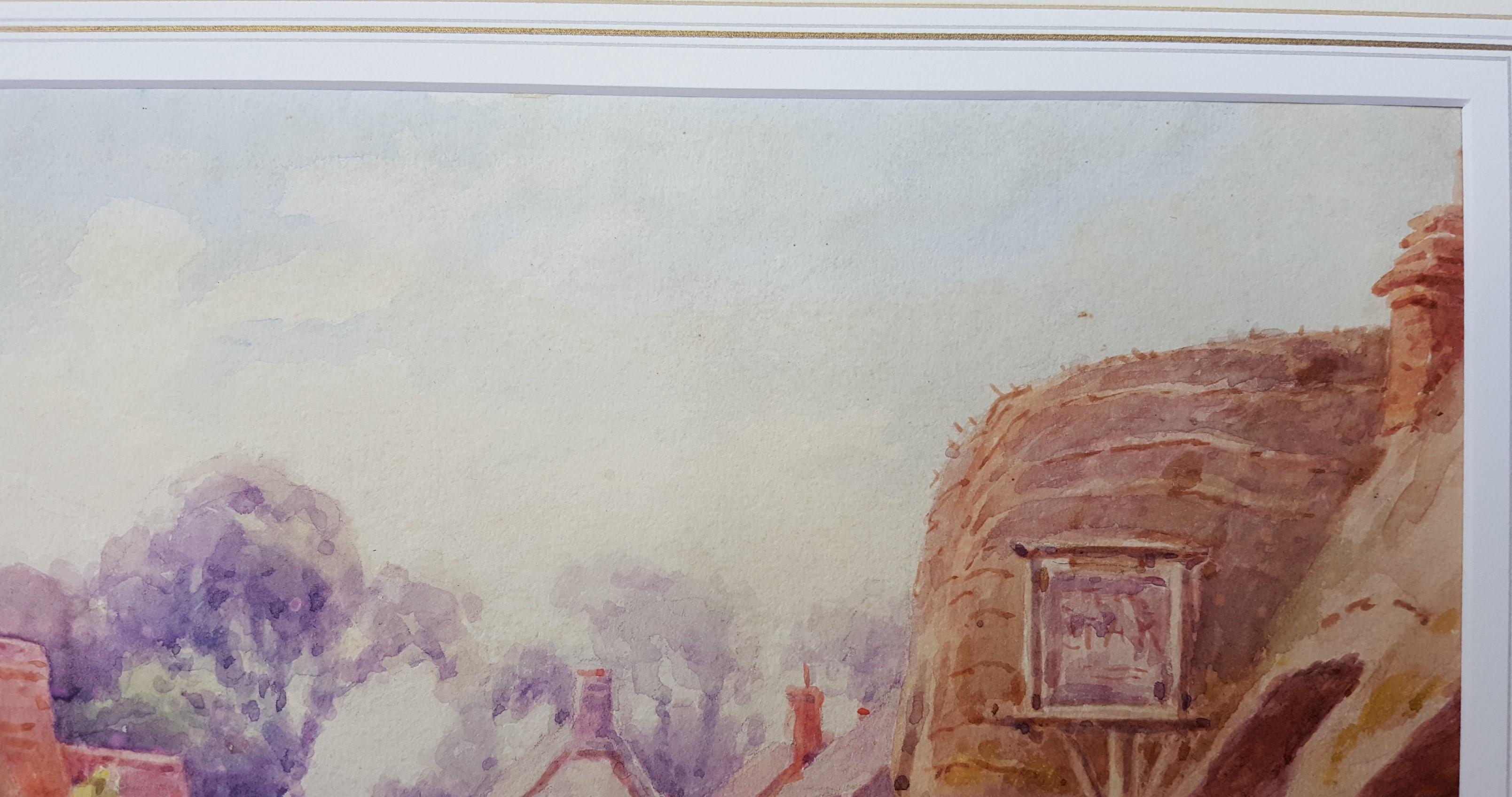 Cotswold Village, England /// Antique British Watercolor City Scene Cottage Art For Sale 10