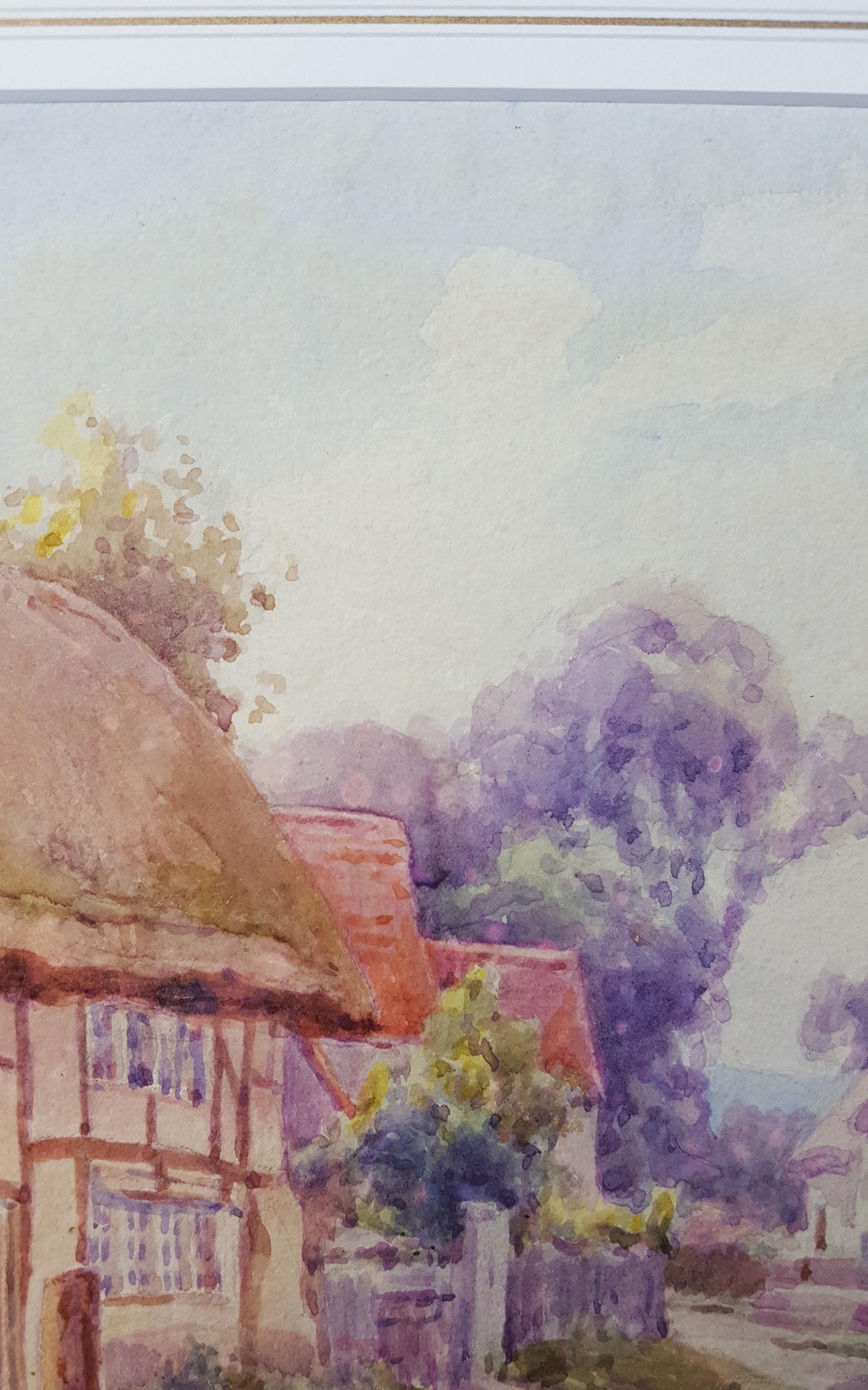 Cotswold Village, England /// Antique British Watercolor City Scene Cottage Art For Sale 11