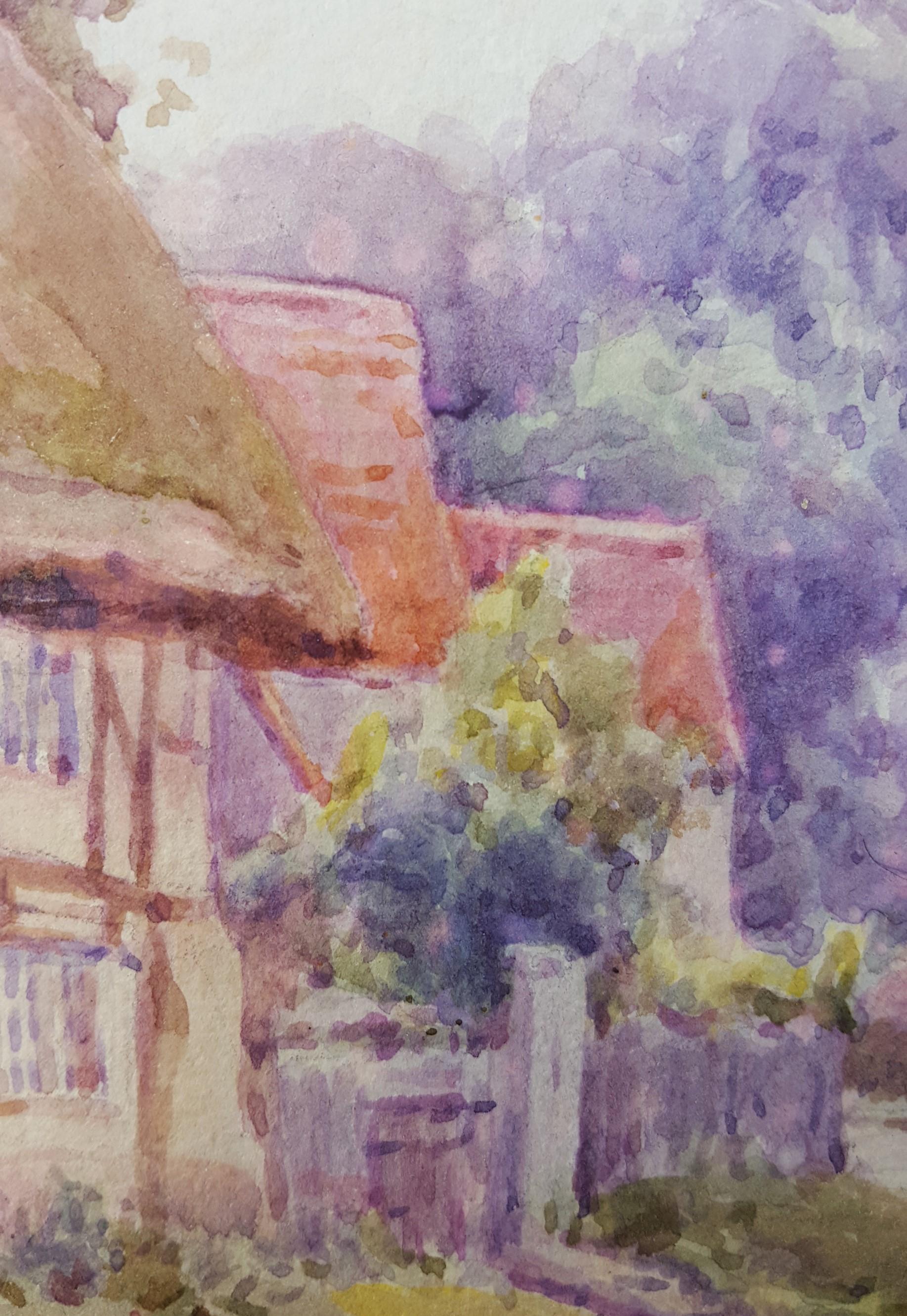 Cotswold Village, England /// Antique British Watercolor City Scene Cottage Art For Sale 12