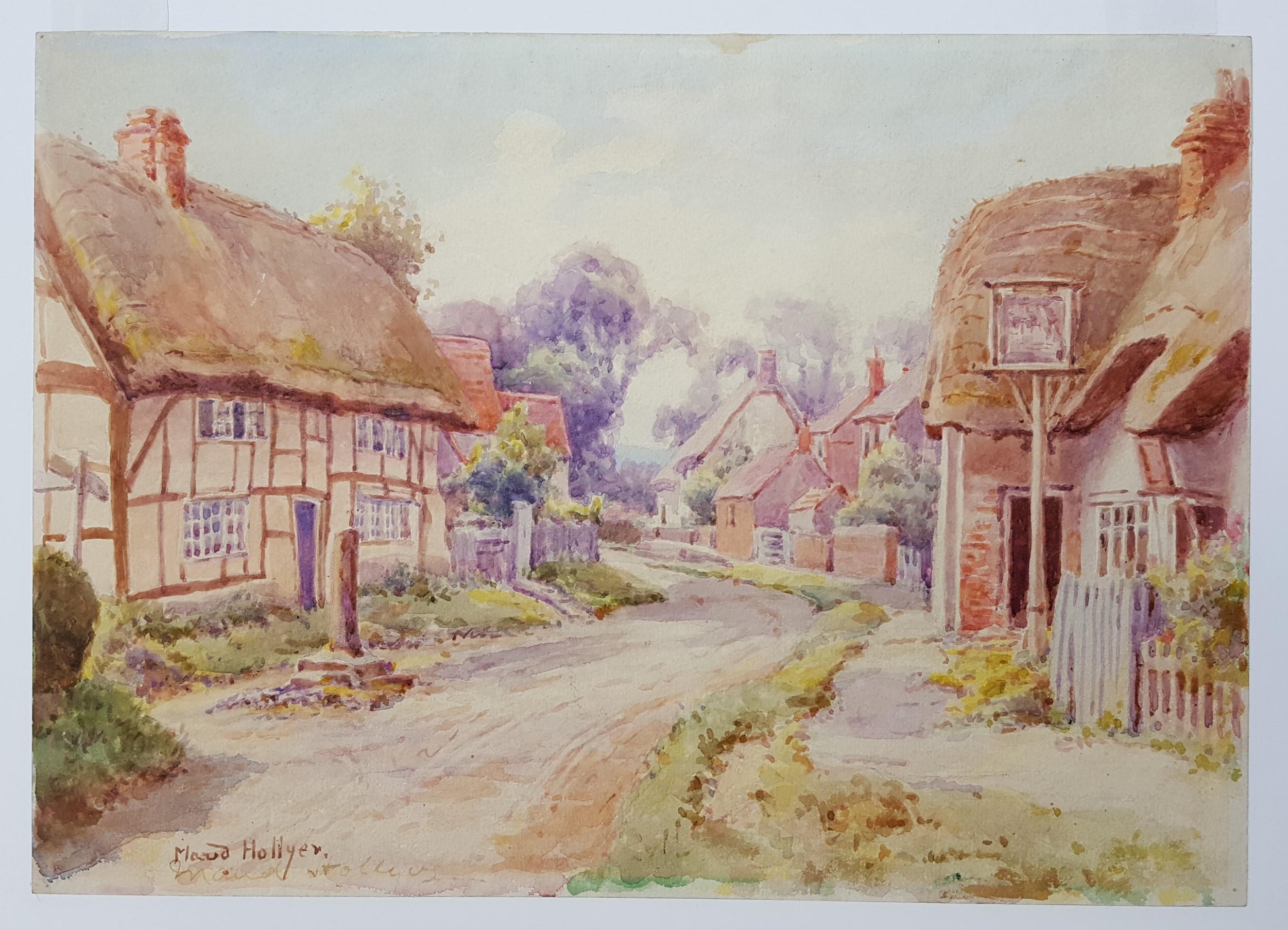 Cotswold Village, England /// Antique British Watercolor City Scene Cottage Art For Sale 13