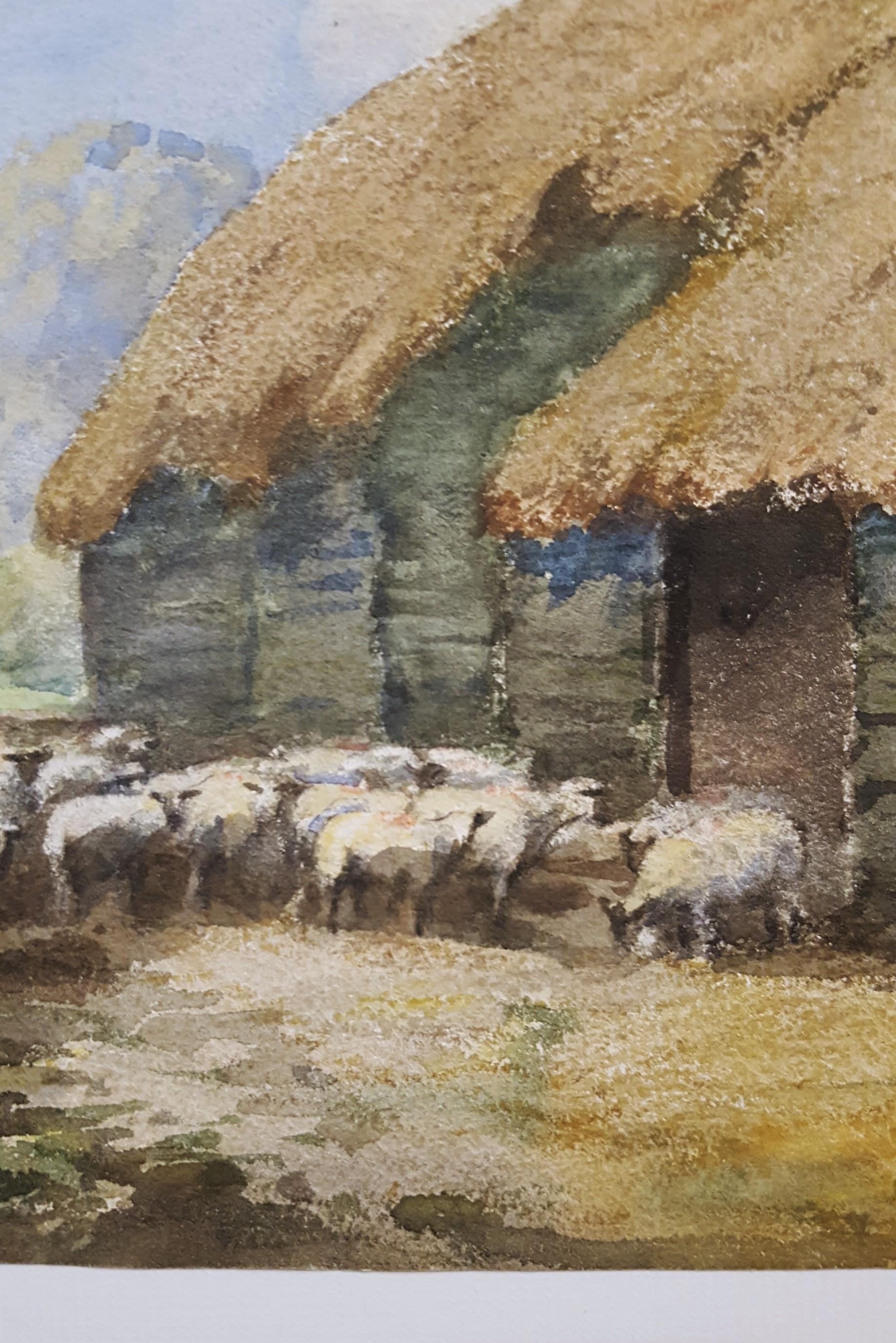 In Cambridgeshire /// British English Sheep Farm Cottage Village Watercolor Art For Sale 3