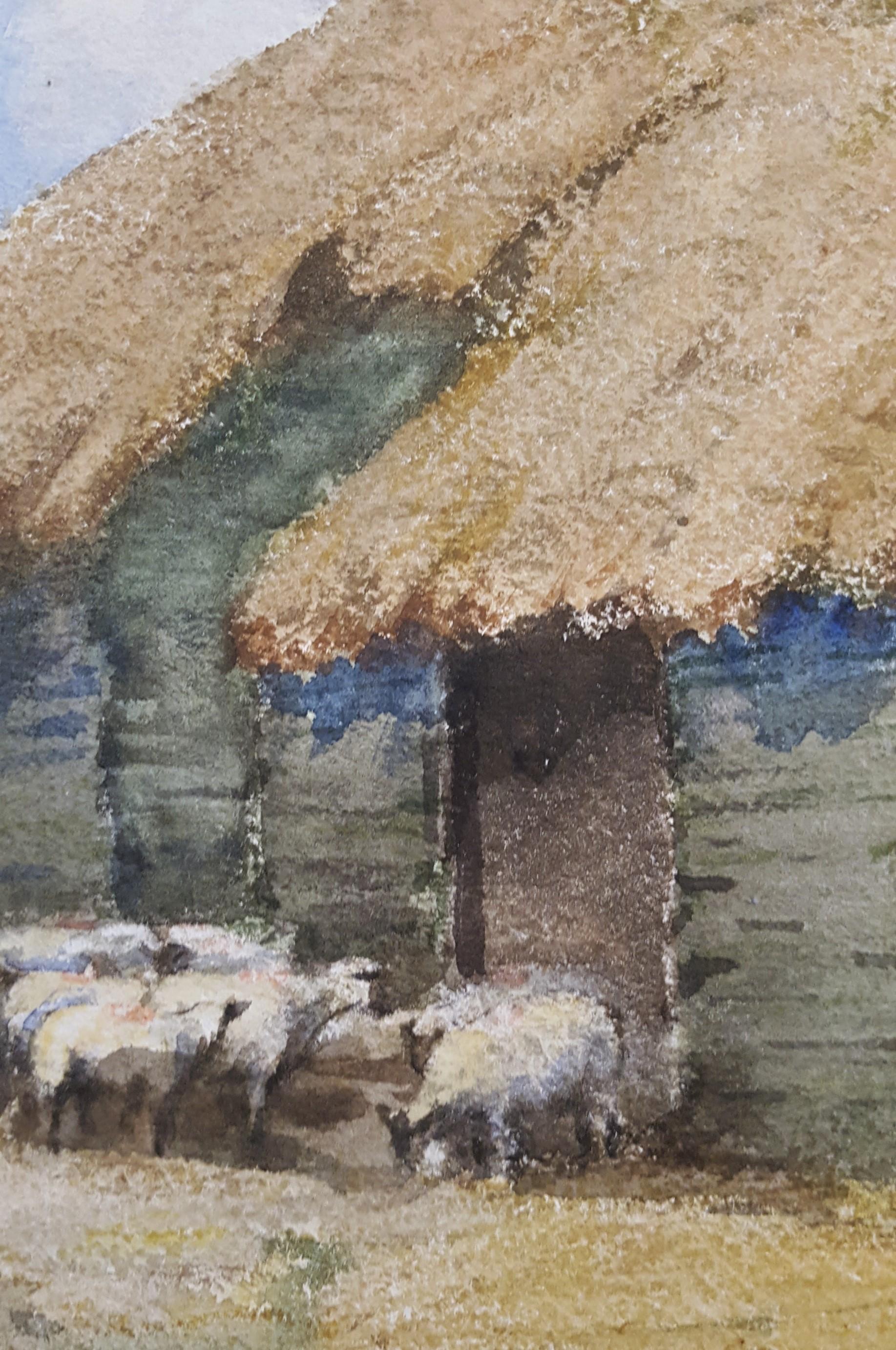 In Cambridgeshire /// British English Sheep Farm Cottage Village Watercolor Art For Sale 6