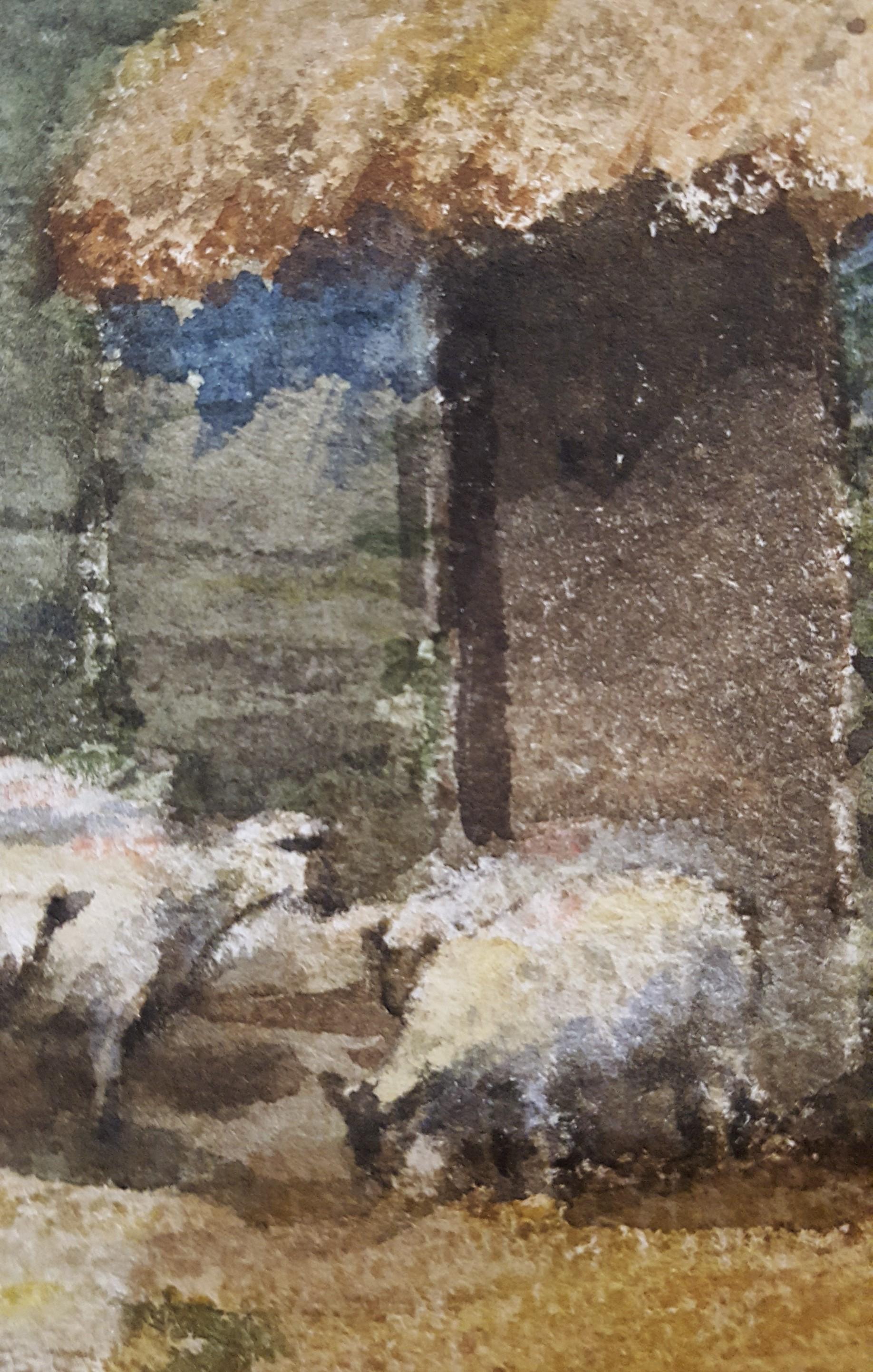 Aquarelle d'art anglaise d'une ferme de moutons du Cambridgeshire /// en vente 8