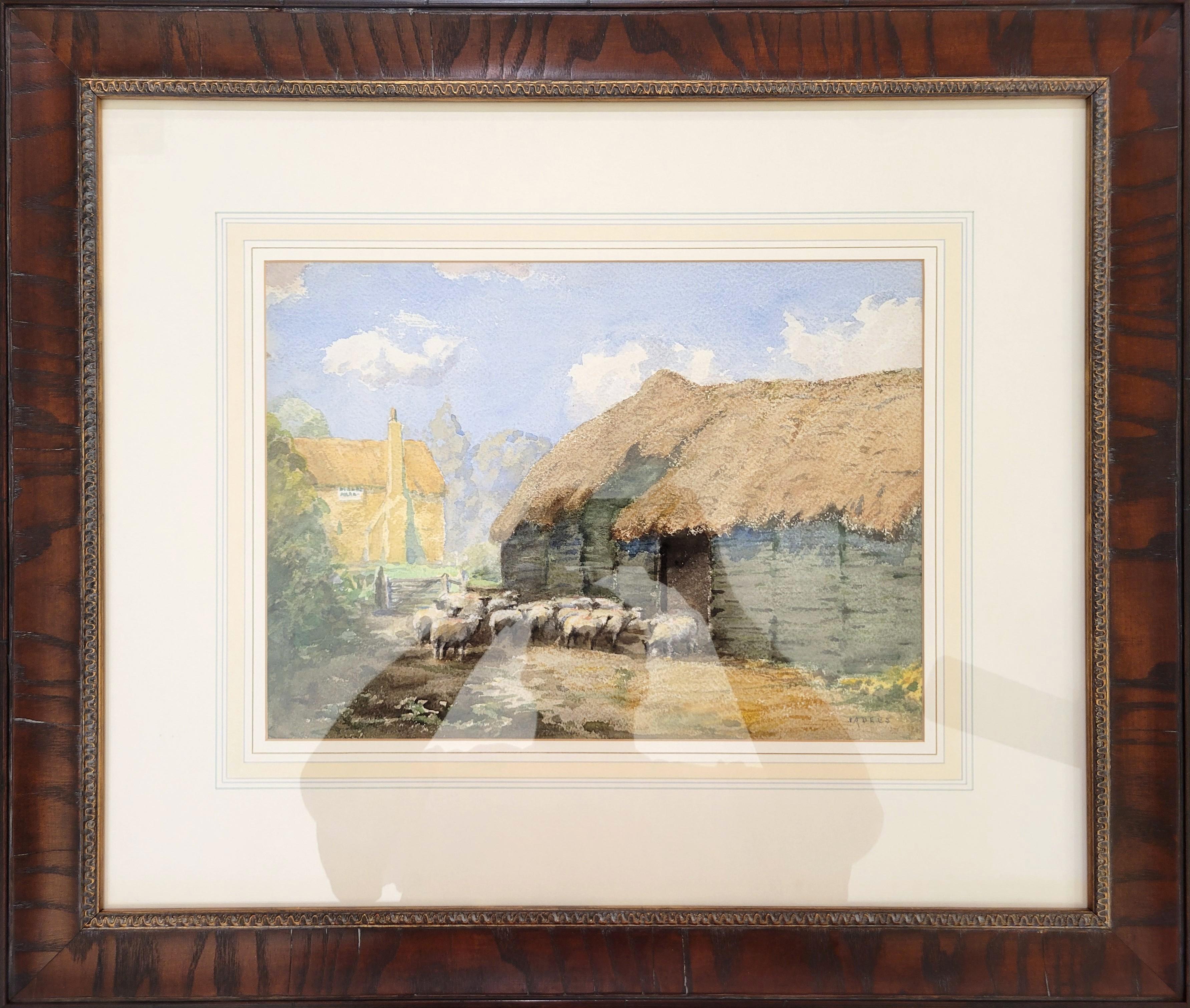 Aquarelle d'art anglaise d'une ferme de moutons du Cambridgeshire /// - Art de John Arthur Dees