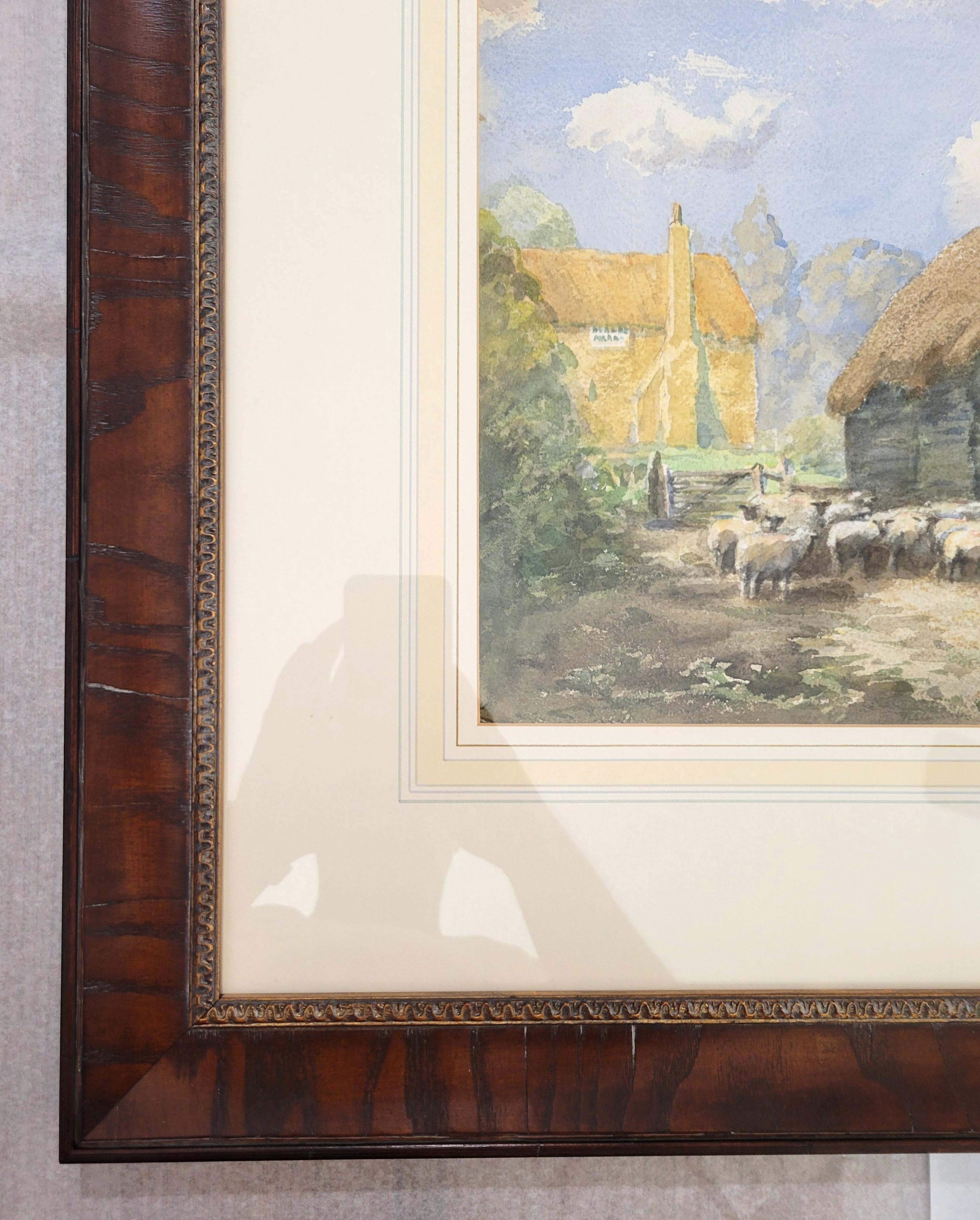 Aquarelle d'art anglaise d'une ferme de moutons du Cambridgeshire /// - Marron Animal Art par John Arthur Dees