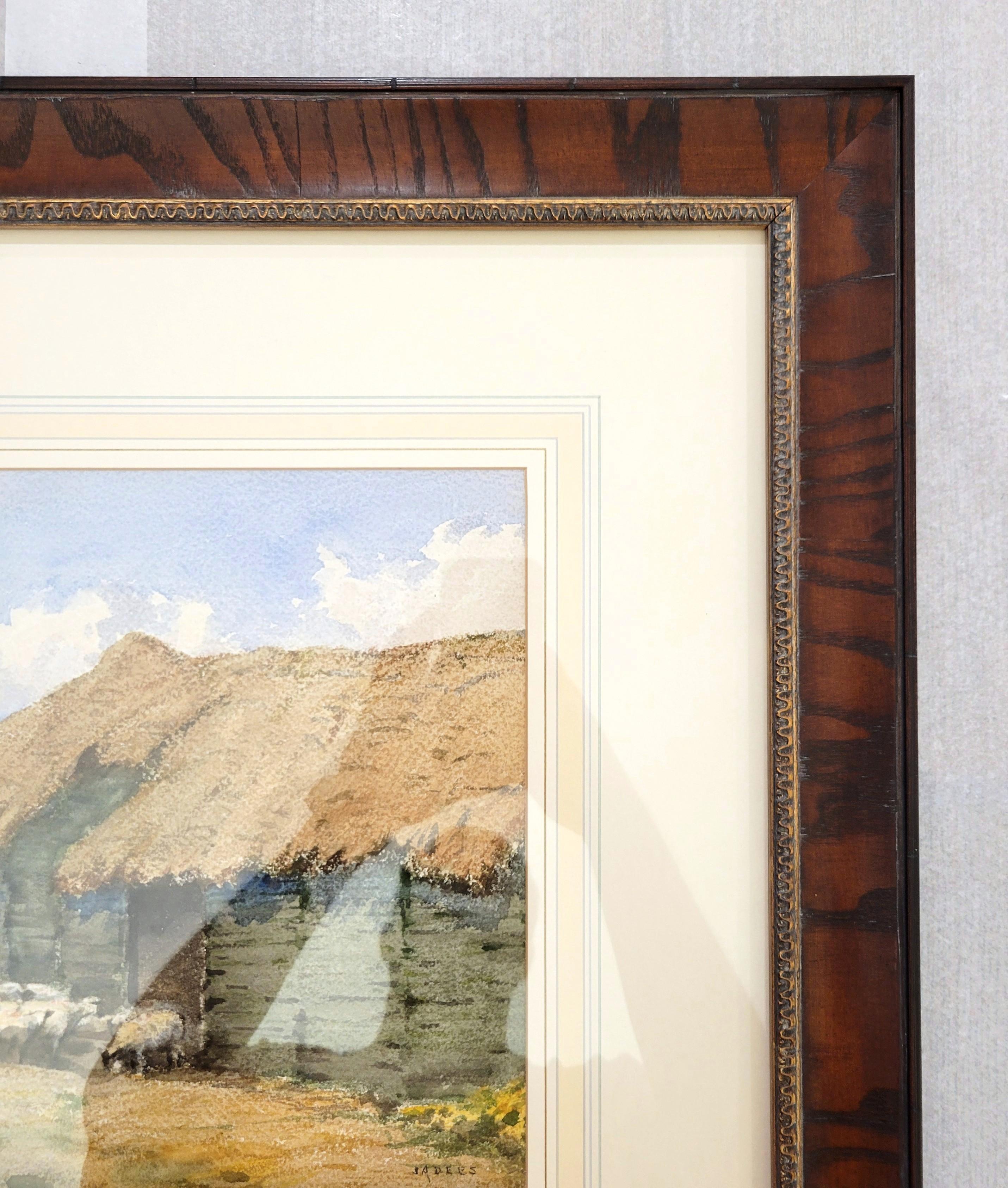 Aquarelle d'art anglaise d'une ferme de moutons du Cambridgeshire /// 1