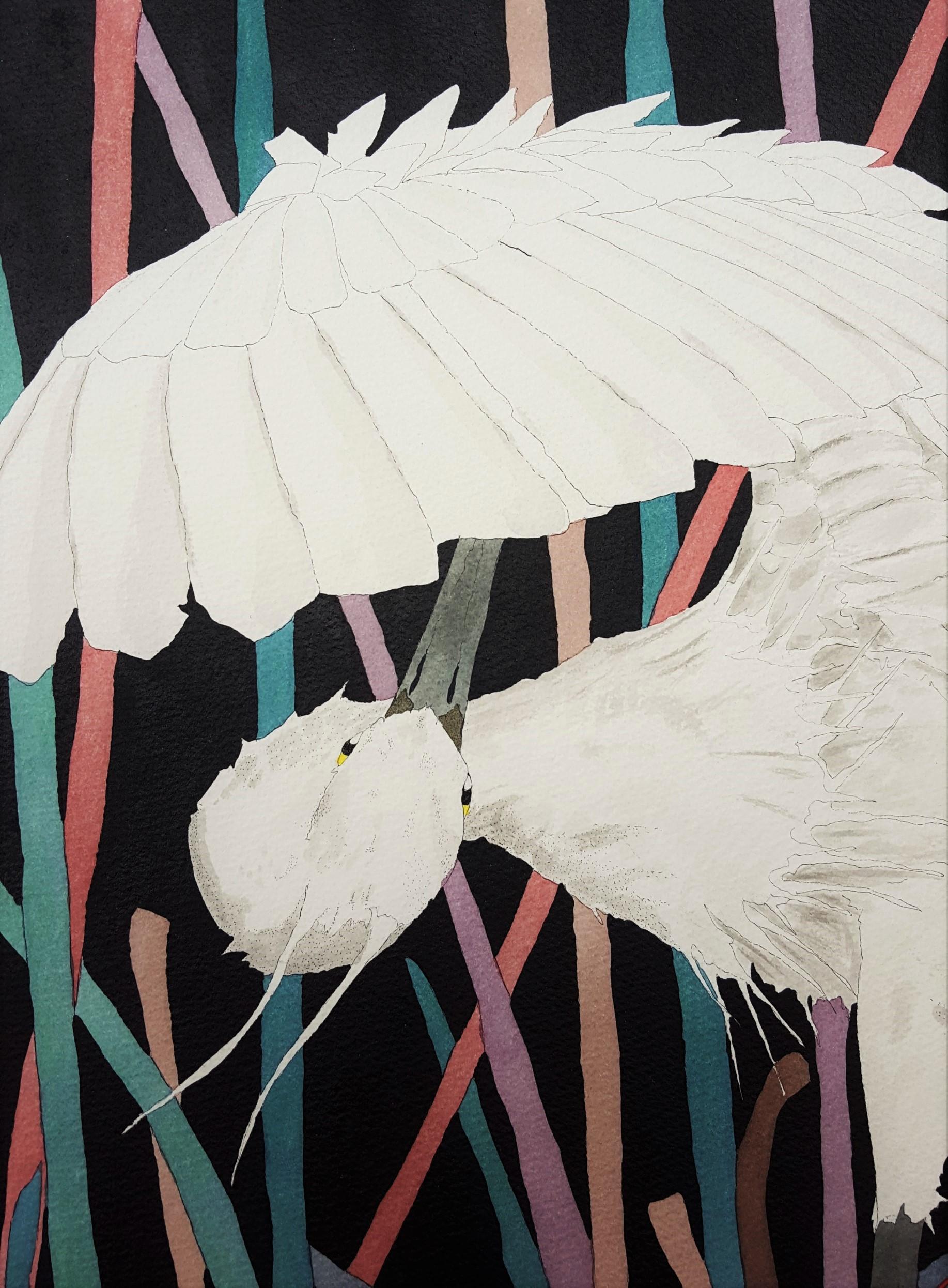 Snowy Egret /// Contemporary Wildlife Bird Shorebird Ornithology Animal Grass For Sale 2