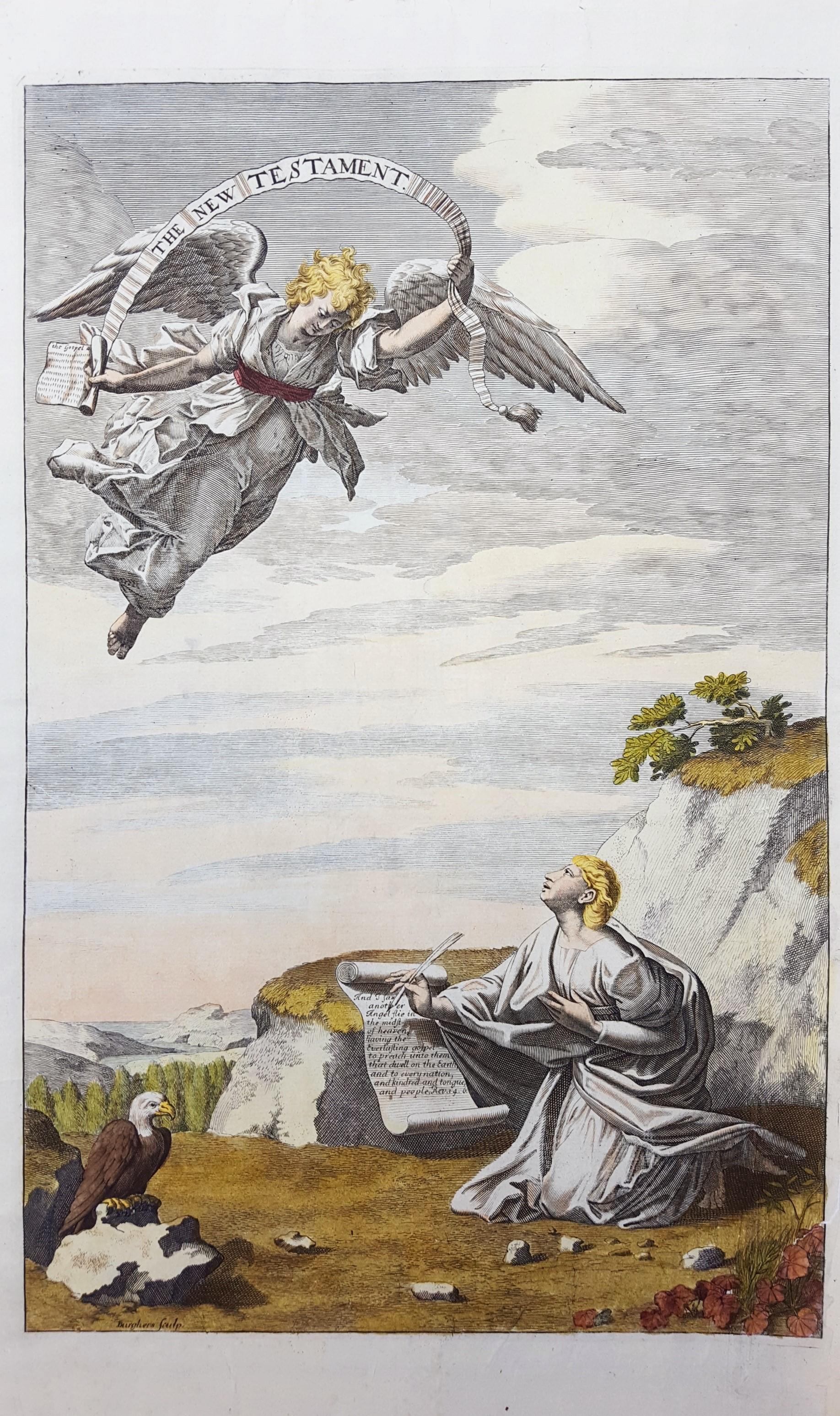 Le Nouveau Testament /// gravure religieuse biblique de maîtres anciens - Print de Michael Burghers