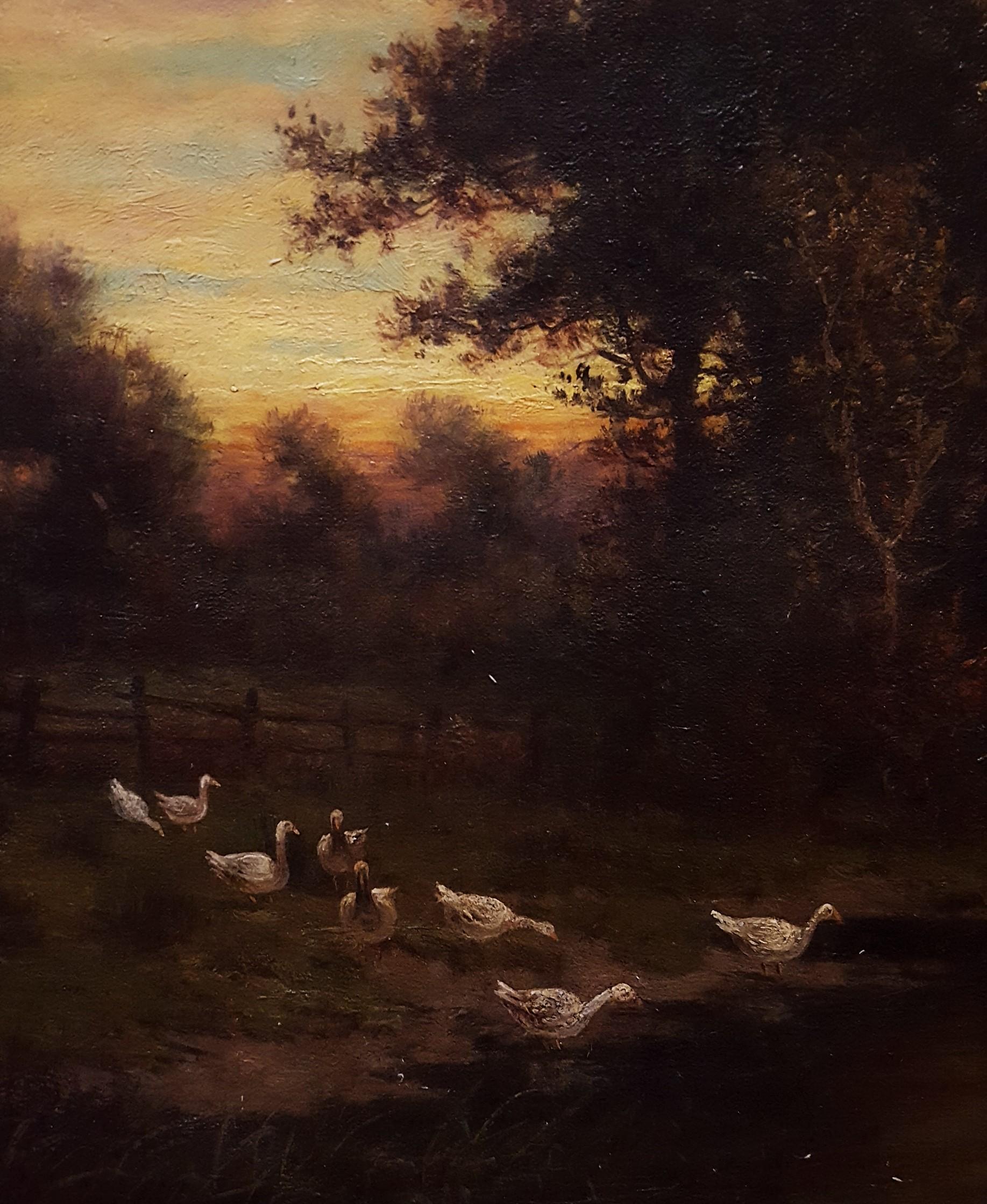 Cottage Landscape with Geese at Twilight 4