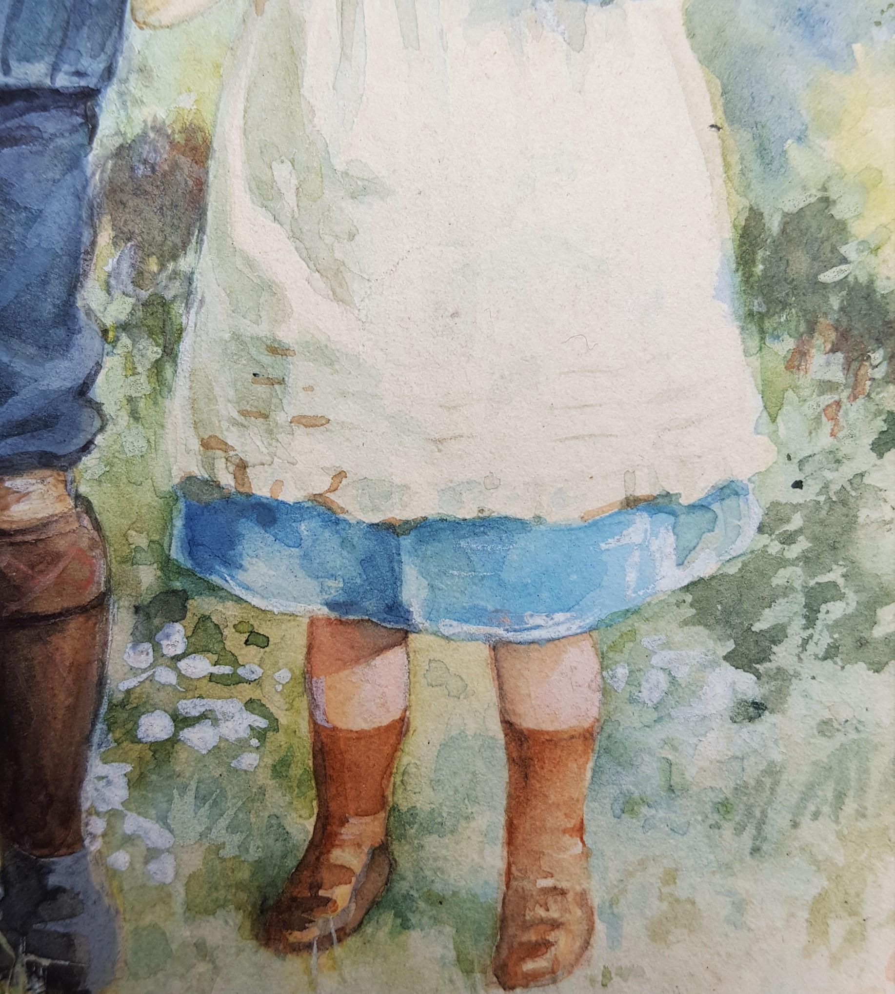 Children Playing with the Baby /// Victorian Watercolor British Flowers Cottage For Sale 1