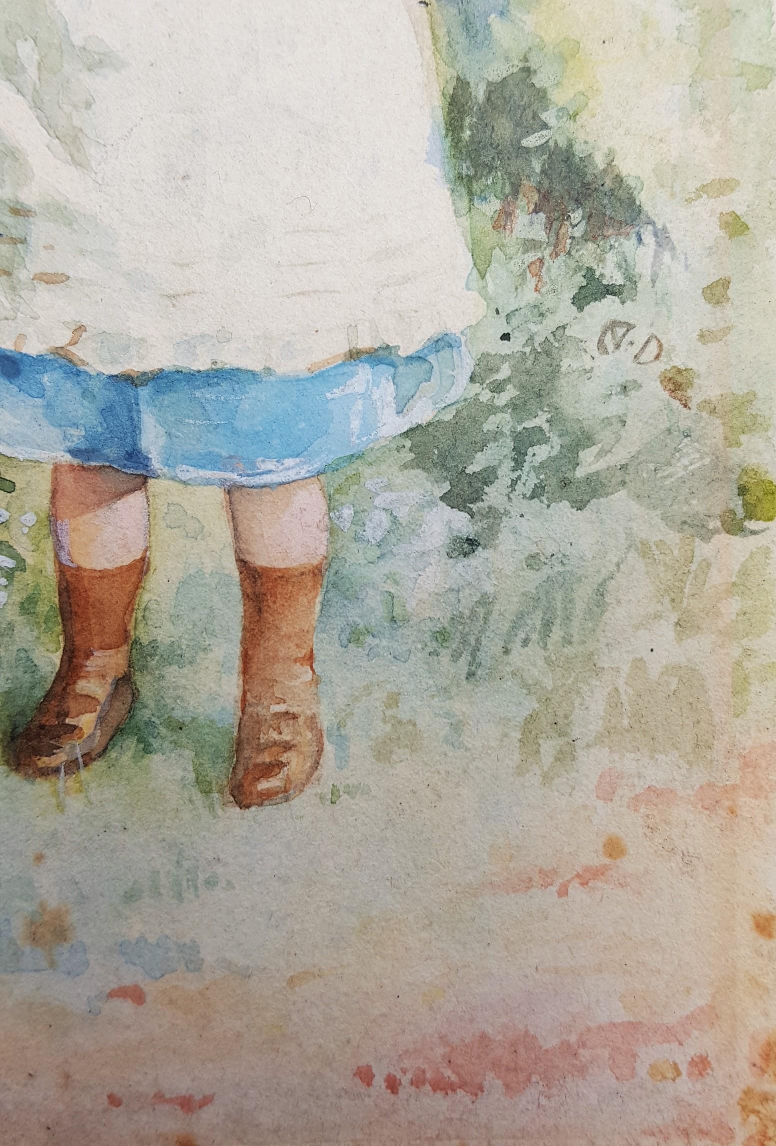 Children Playing with the Baby /// Victorian Watercolor British Flowers Cottage For Sale 2