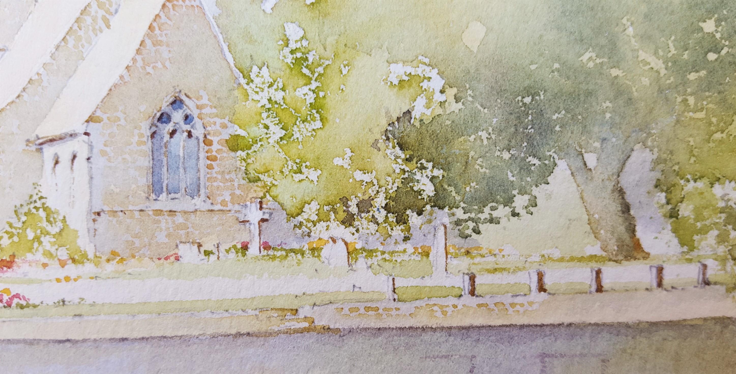 Near Grassington, West Yorkshire, UK /// Contemporary British Watercolor Church  For Sale 8