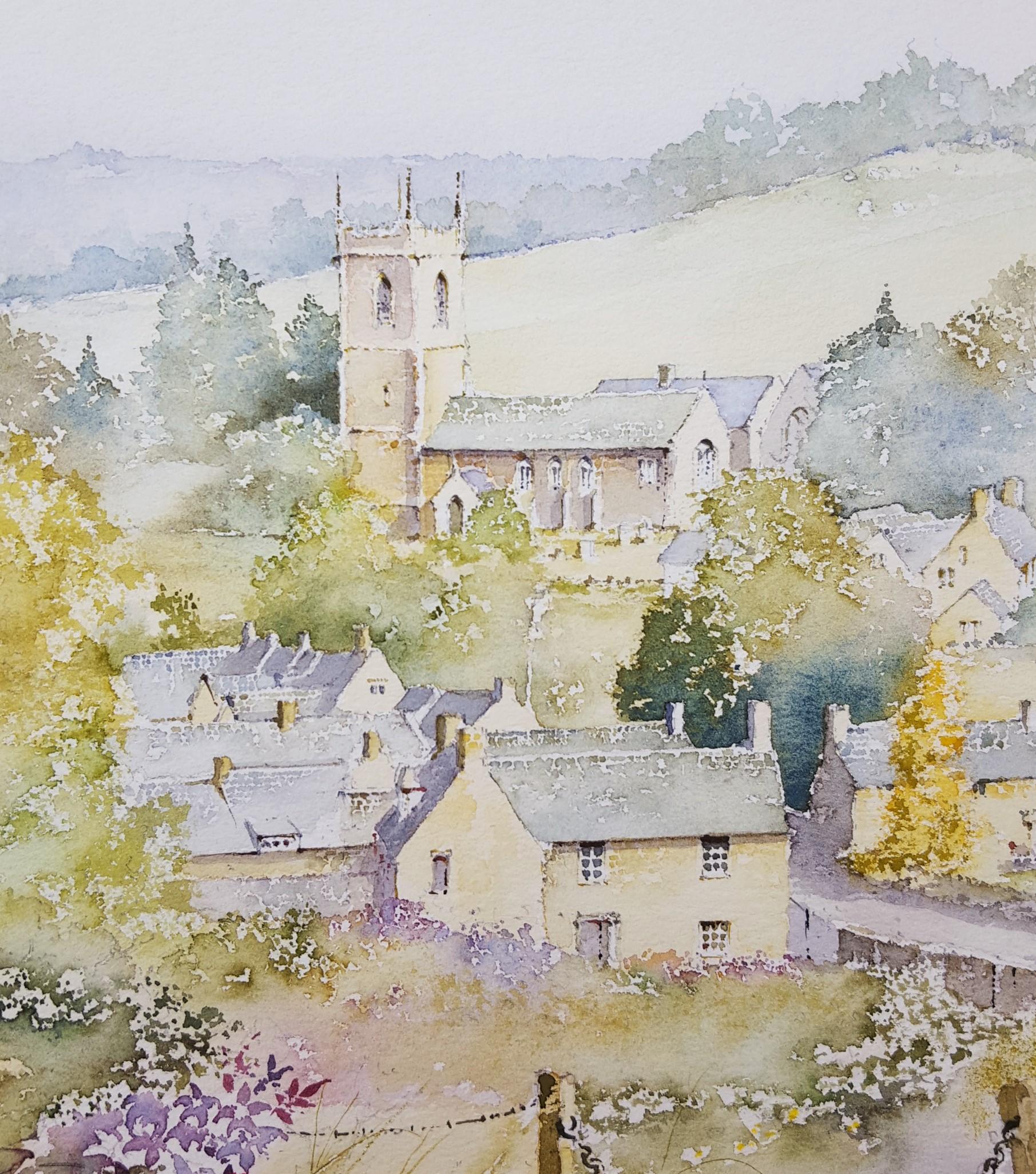 Naunton, Gloucestershire, UK /// Contemporary British Watercolor Village Scene For Sale 3