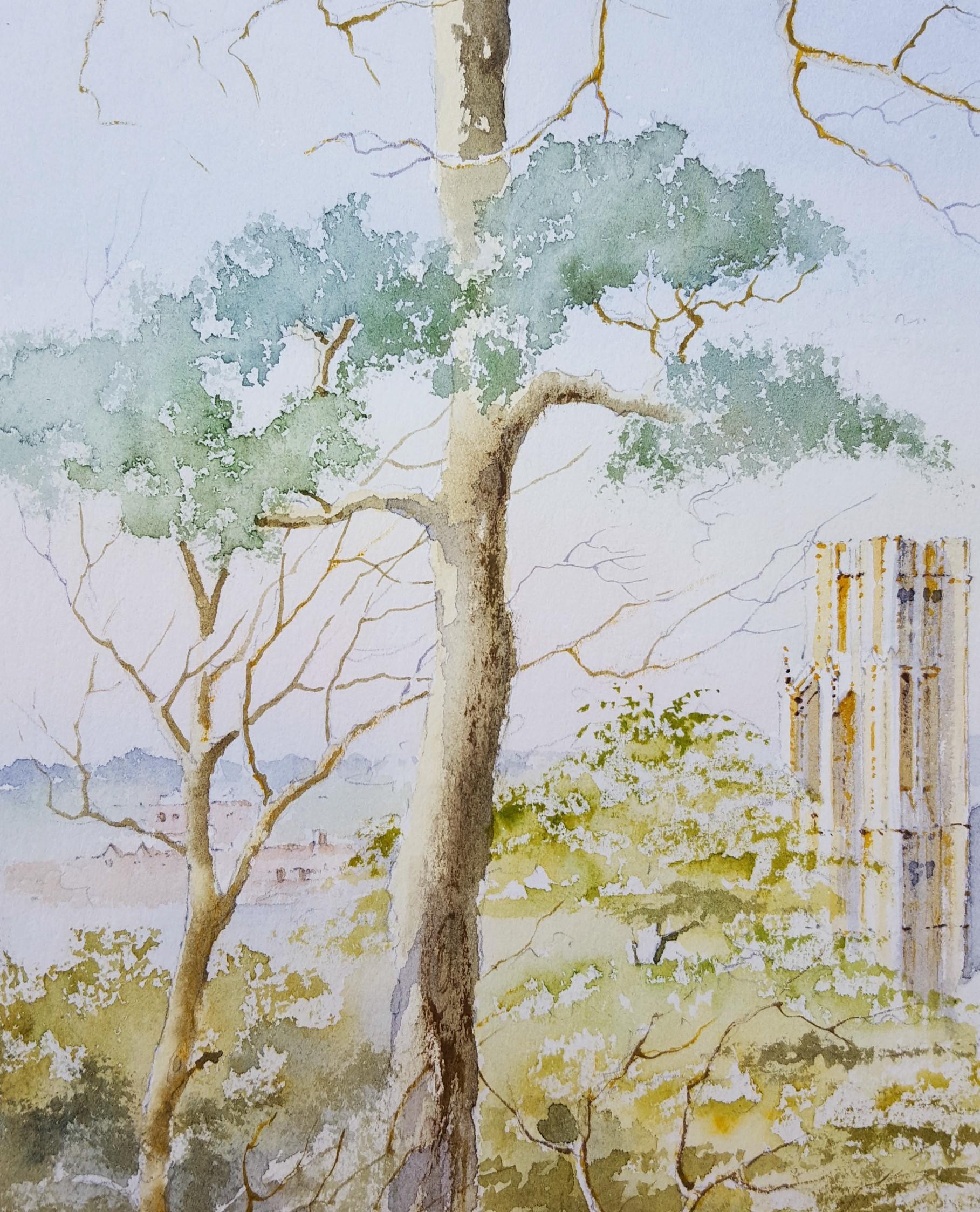 Wells Cathedral, Wells, UK /// Contemporary Watercolor British Church City Scene For Sale 8