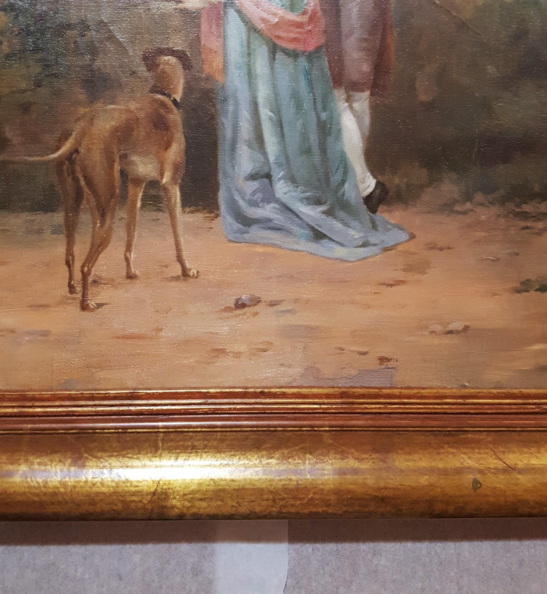 An original signed oil painting on canvas by French artist Ange-Louis Janet (1815-1872) titled 