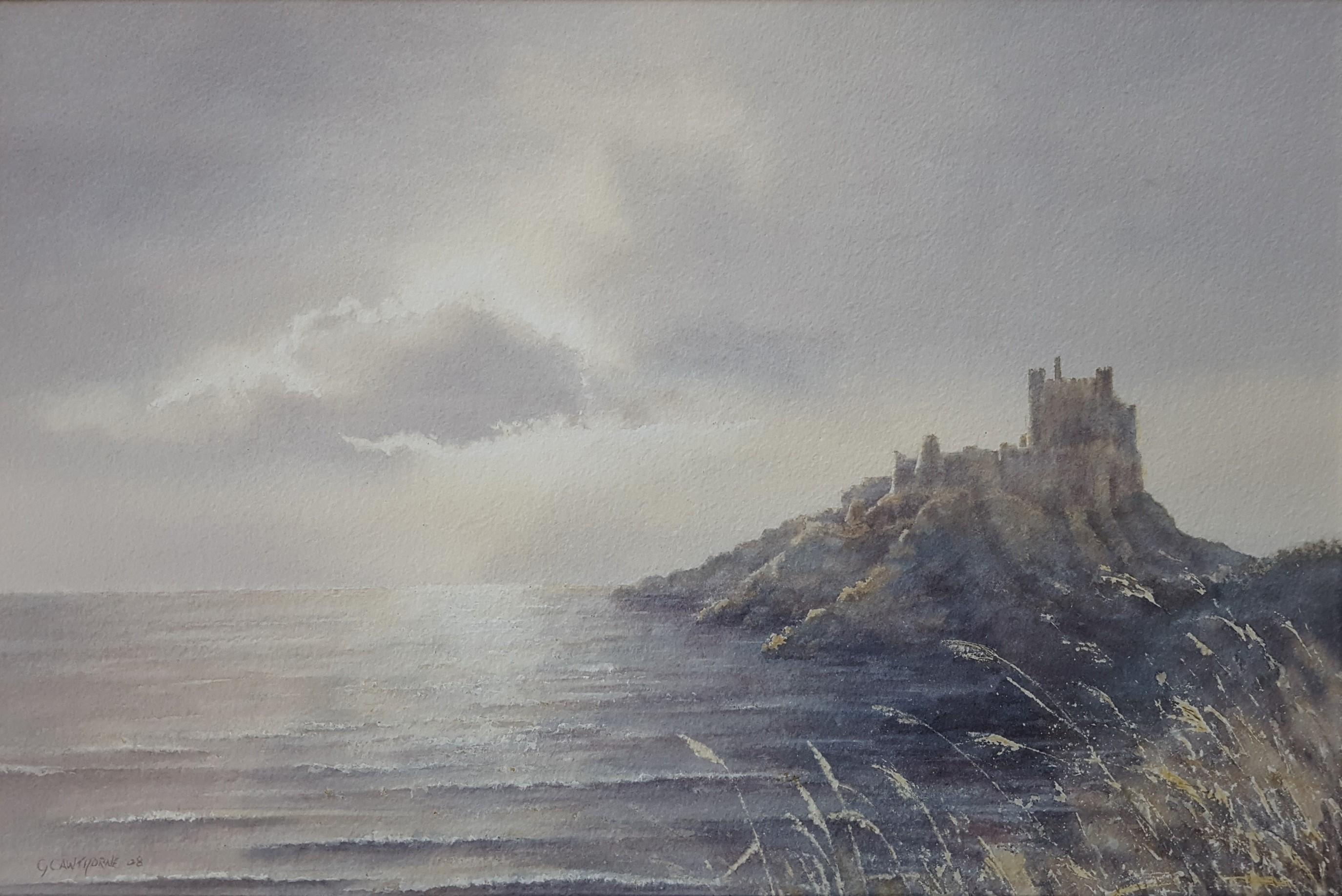 Landscape Art de Gillie Cawthorne - Amanecer en el castillo de Bamburgh, Northumberland /// Artista contemporánea británica