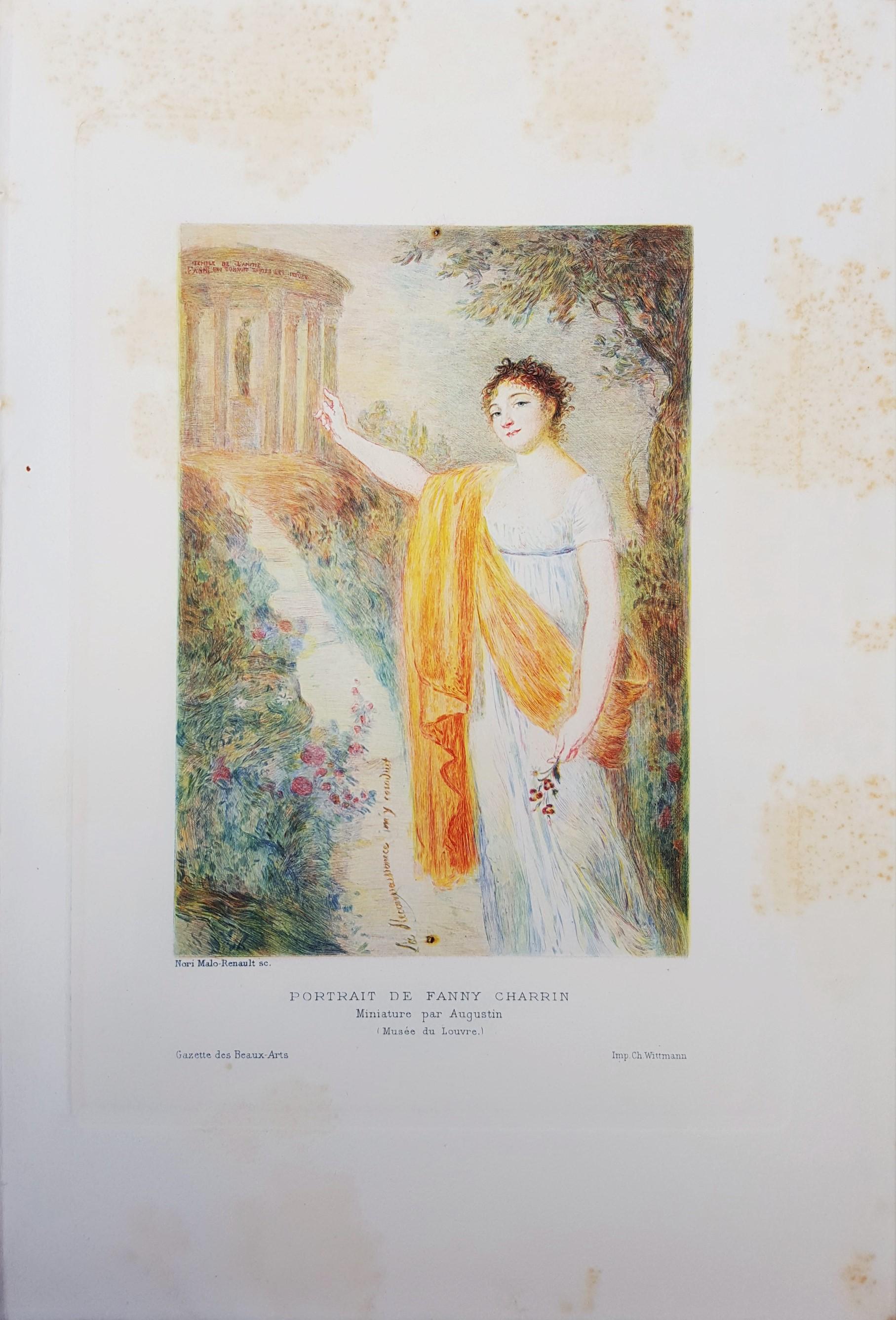 Portrait de Fanny Charrin /// Art nouveau impressionniste français, dame femme fille - Print de Malo-Renault