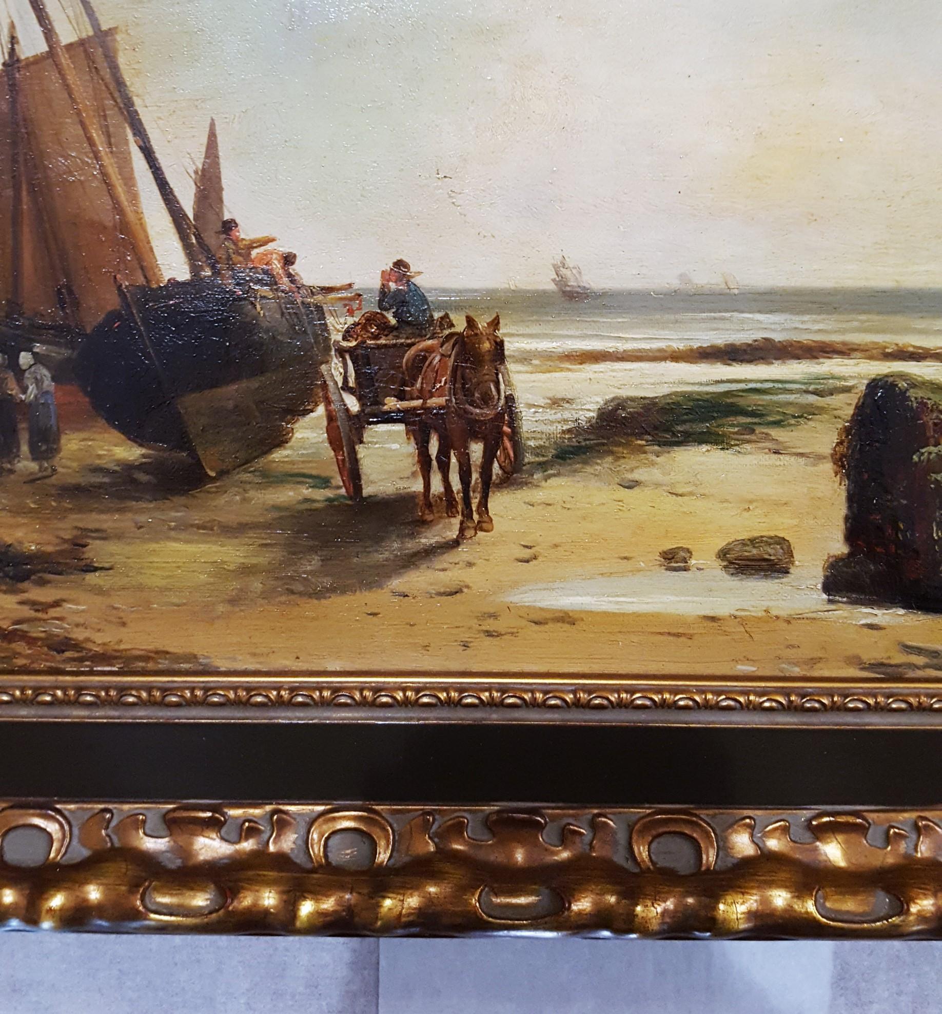 Pêcheurs déchargeant la pêche du jour, Douvres /// Paysage marin d'un navire victorien antique  en vente 4